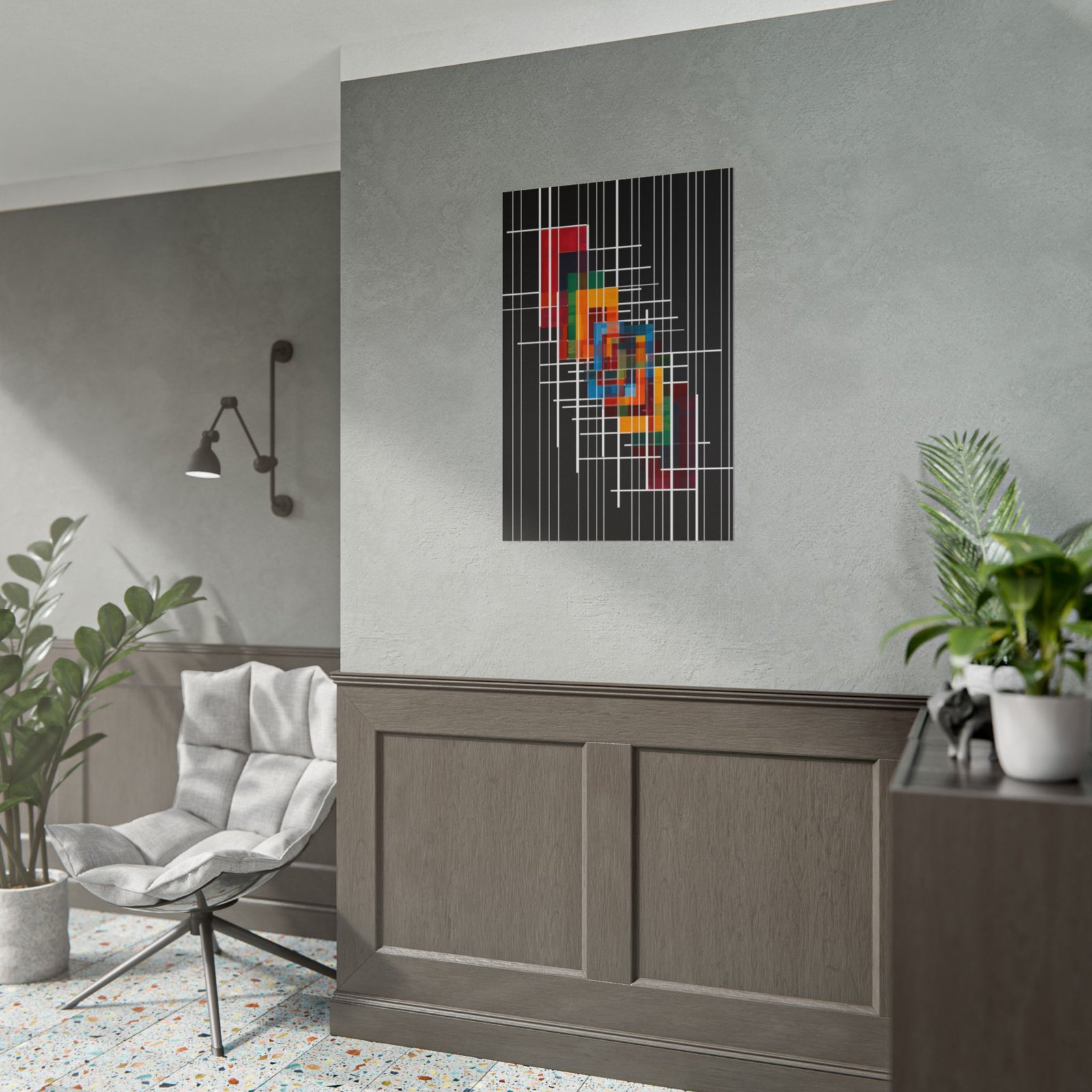 Geometric Abstract Color Block on Black Rolled Poster - Image 3