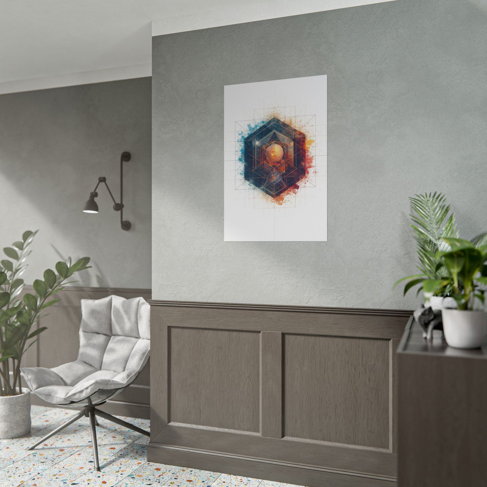 Geometric Abstract Sphere, Cube, Pyramid Rolled Poster - Image 3