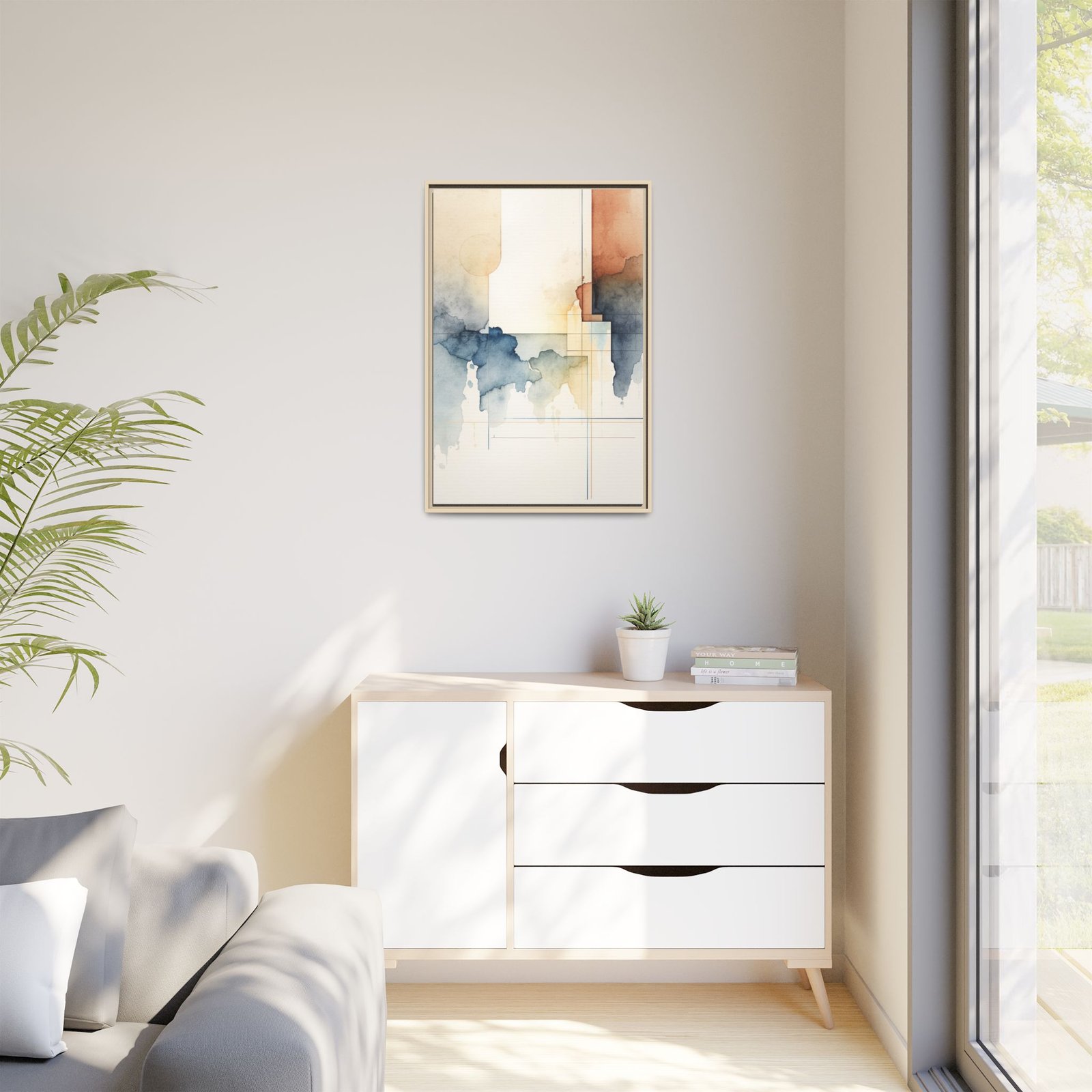 Abstract Watercolor Geometric Matte Canvas FRAMED 24x36" - Image 3