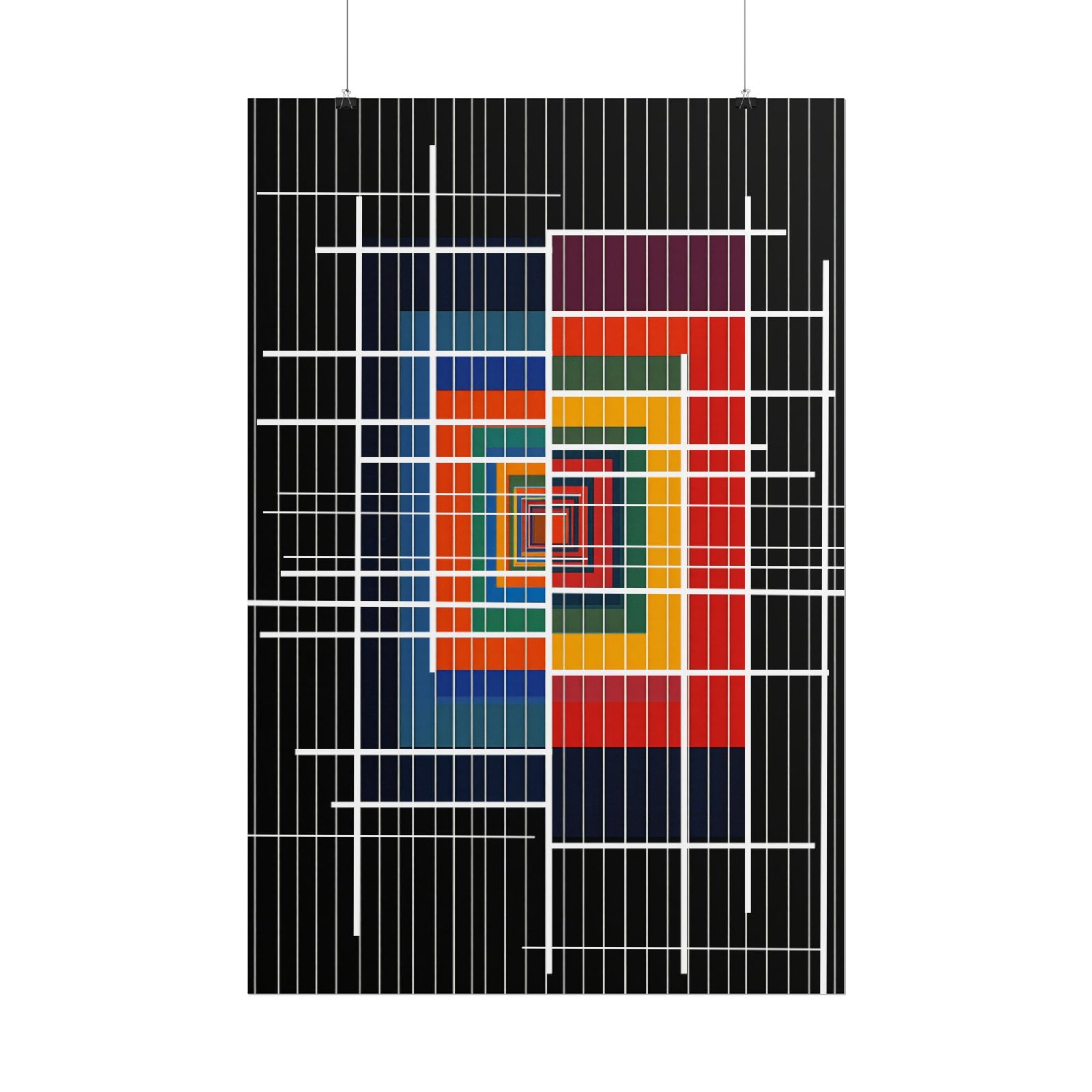 Geometric Abstract Rainbow Maze Rolled Poster