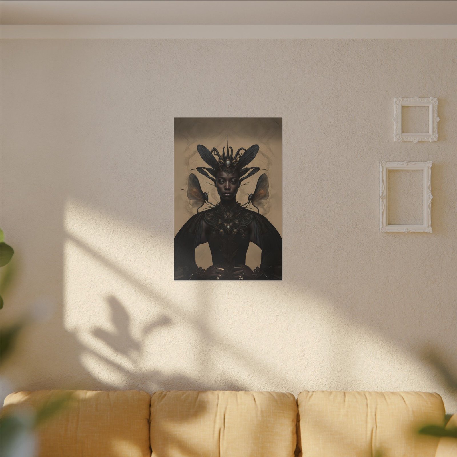 Surreal Black Celestial Queen Portrait Canvas 24x36" - Image 3