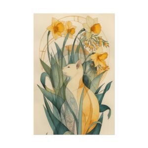 Cat & Daffodils Botanical Rolled Poster