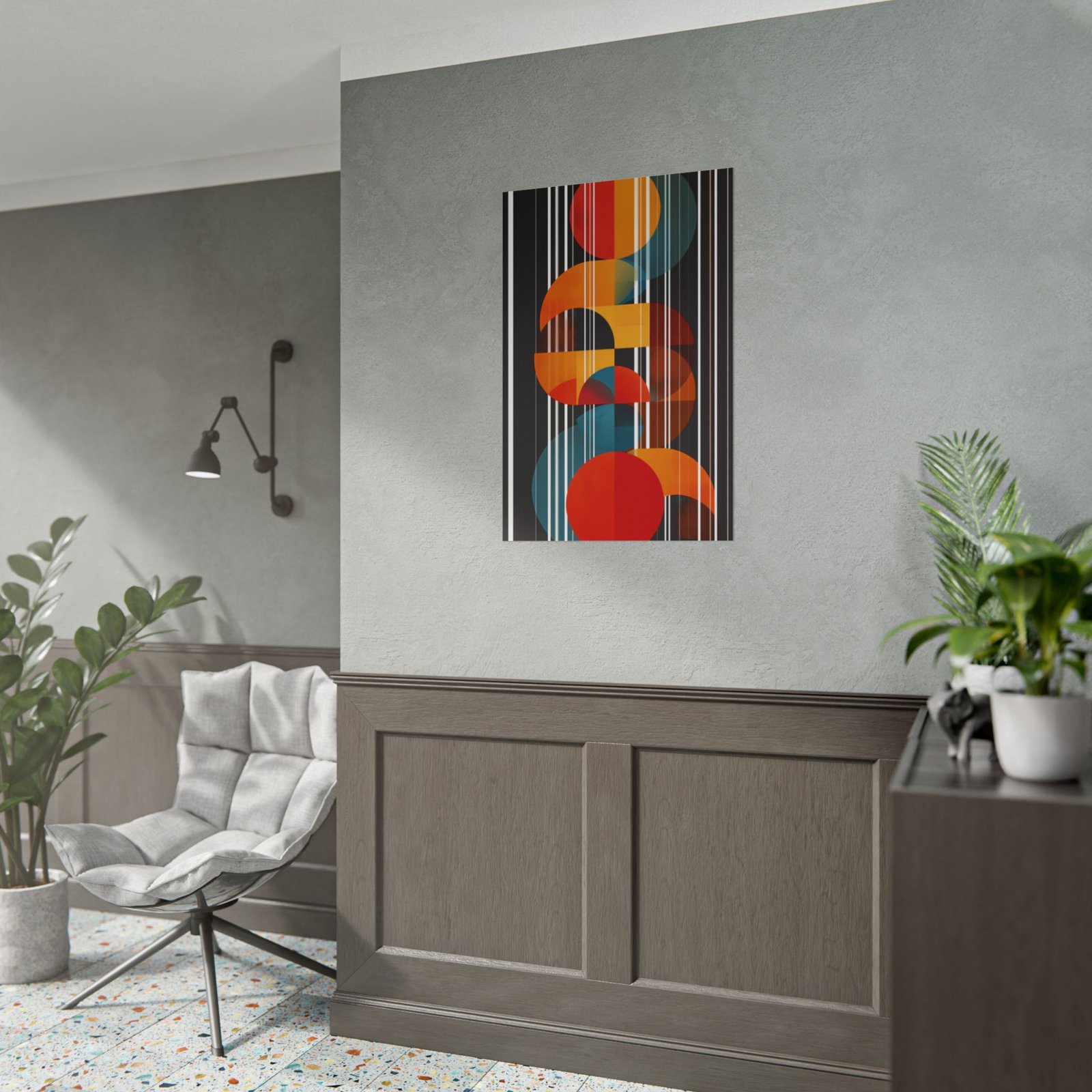 Geometric Abstract Retro Circles & Stripes Rolled Poster - Image 3