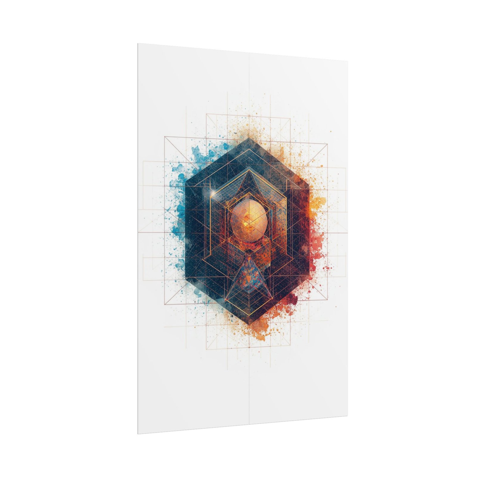 Geometric Abstract Sphere, Cube, Pyramid Rolled Poster - Image 2