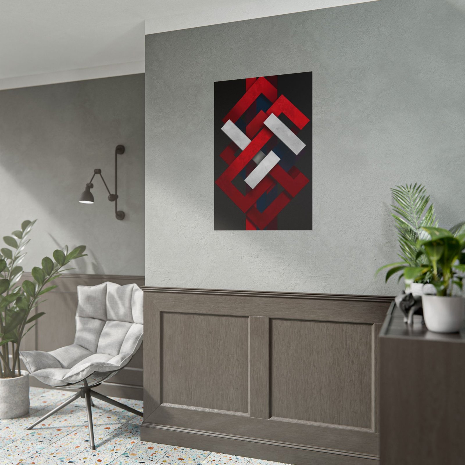 Geometric Abstract Red & White Rolled Poster - Image 3
