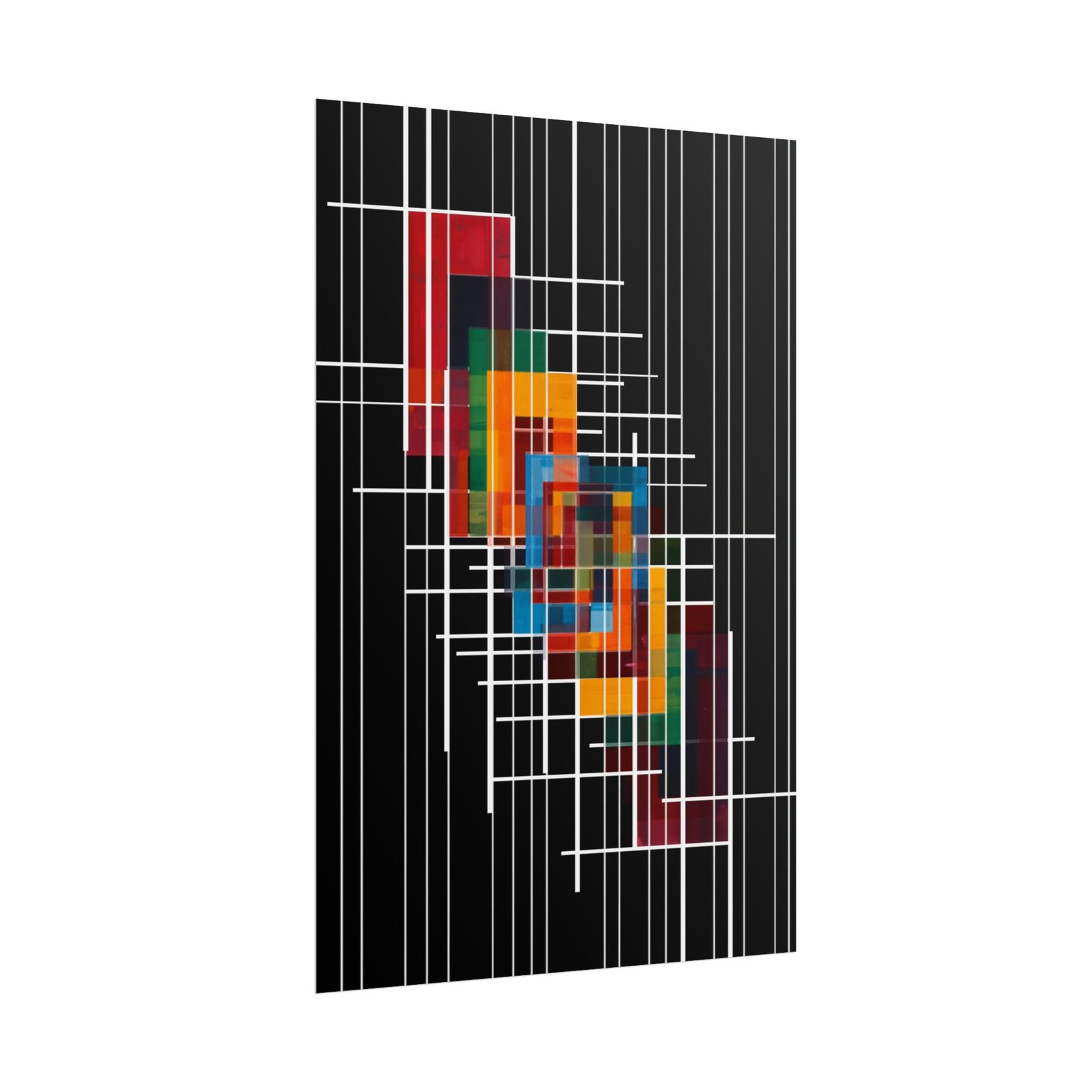 Geometric Abstract Color Block on Black Rolled Poster - Image 2