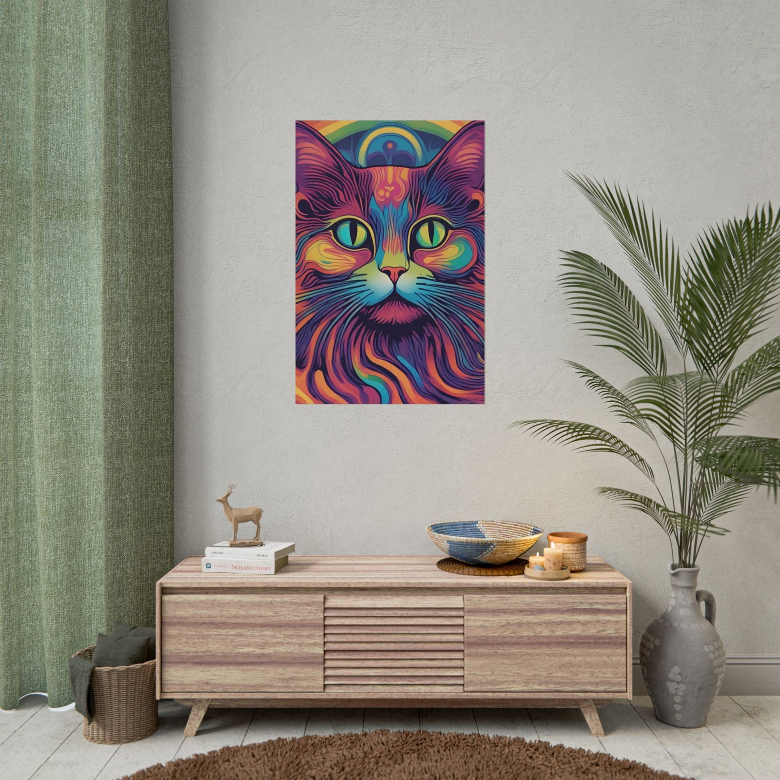 Psychedelic Neon Cat Rolled Poster - Image 2
