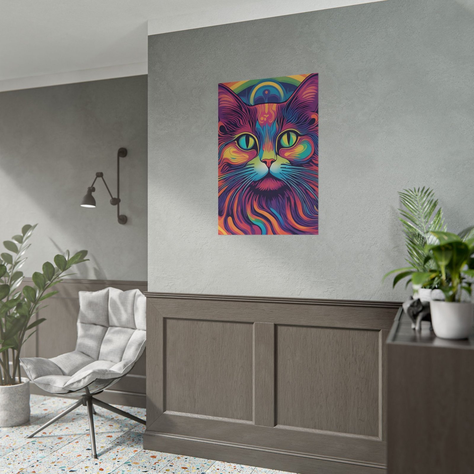 Psychedelic Neon Cat Rolled Poster - Image 4