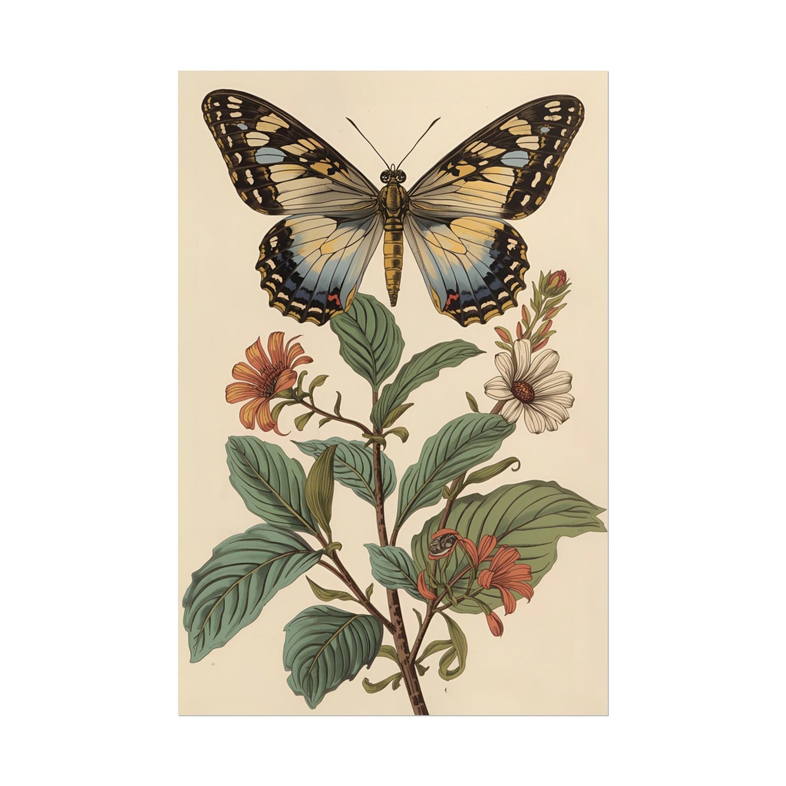 Vintage Butterfly Nature-Inspired Rolled Poster