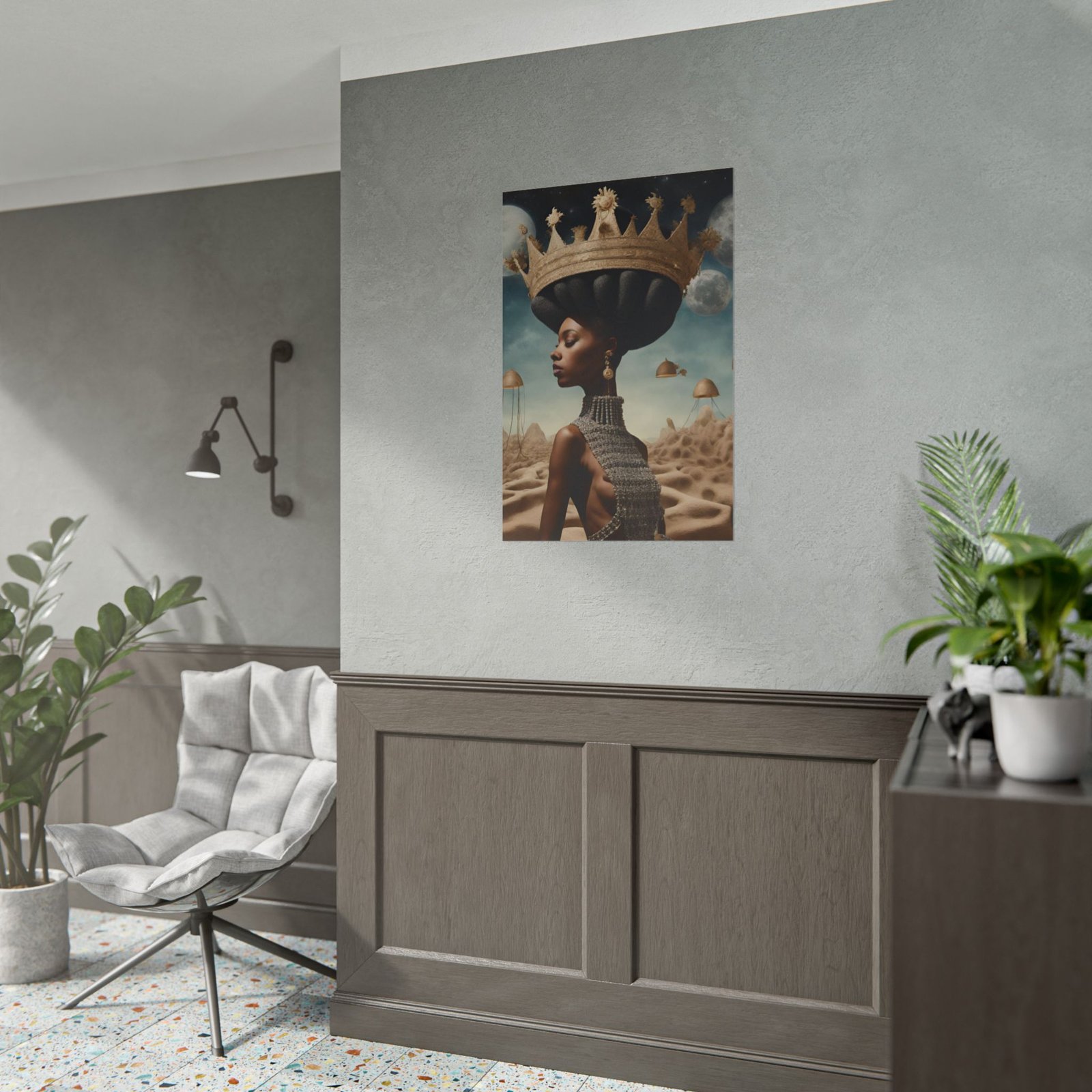 Surreal Black Celestial Queen Portrait Rolled Poster - Image 4
