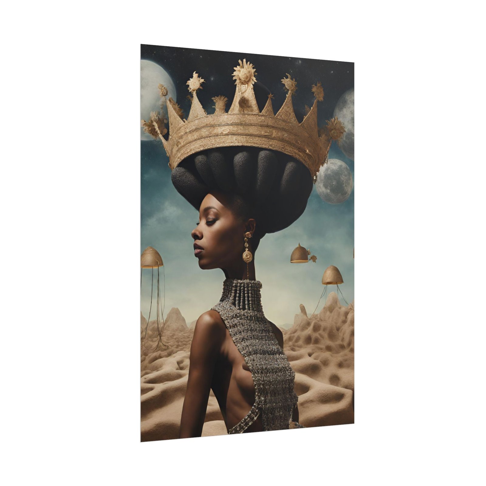 Surreal Black Celestial Queen Portrait Rolled Poster - Image 2