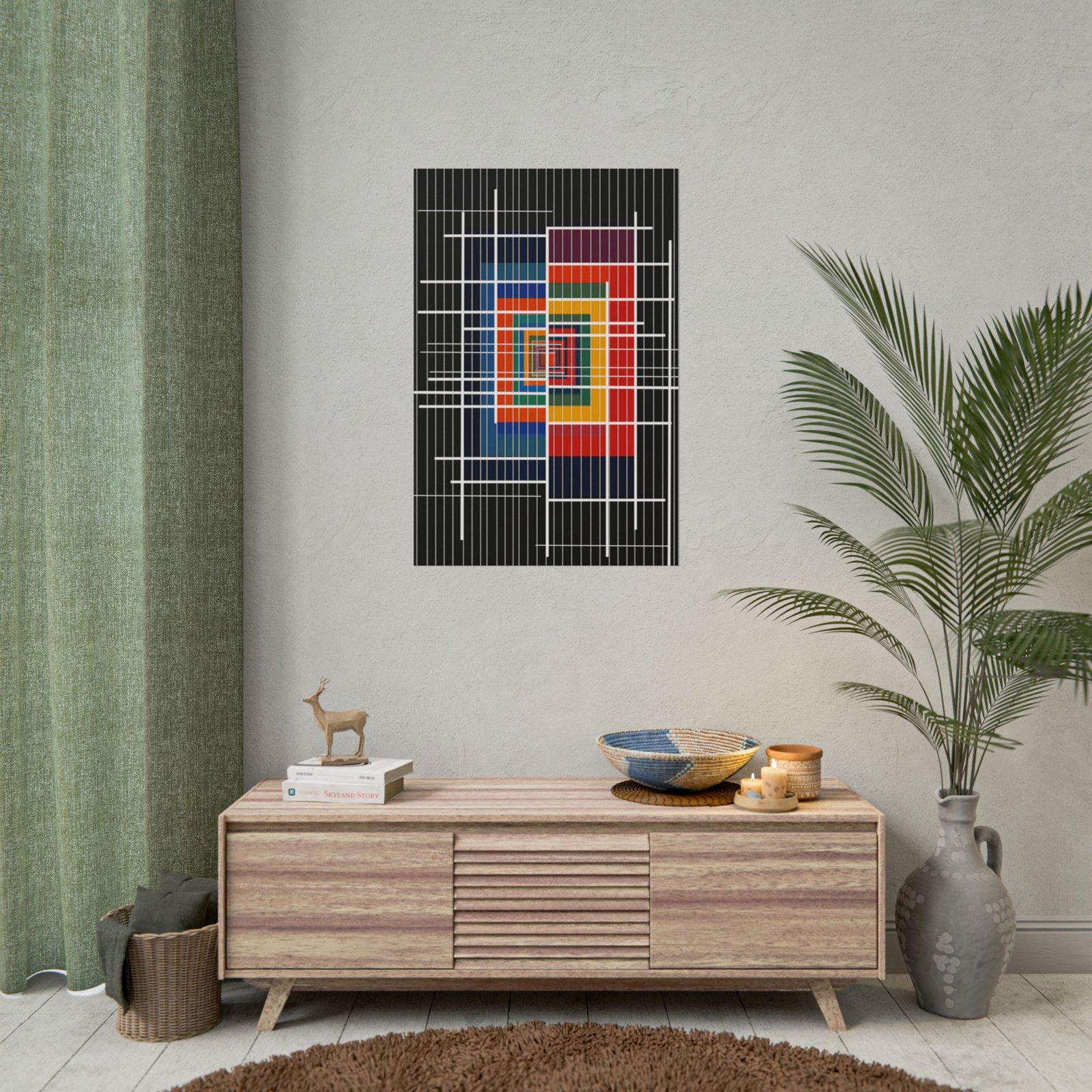 Geometric Abstract Rainbow Maze Rolled Poster - Image 4