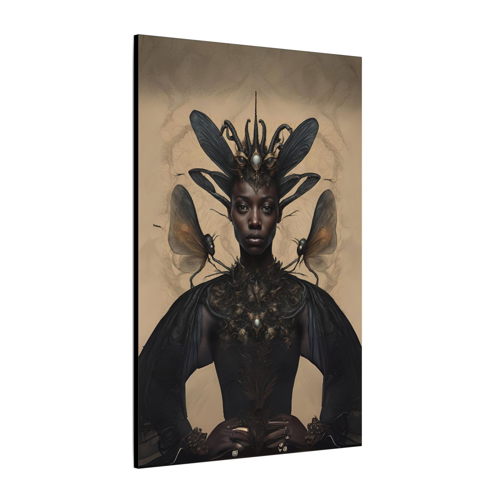 Surreal Black Celestial Queen Portrait Canvas 24x36" - Image 2
