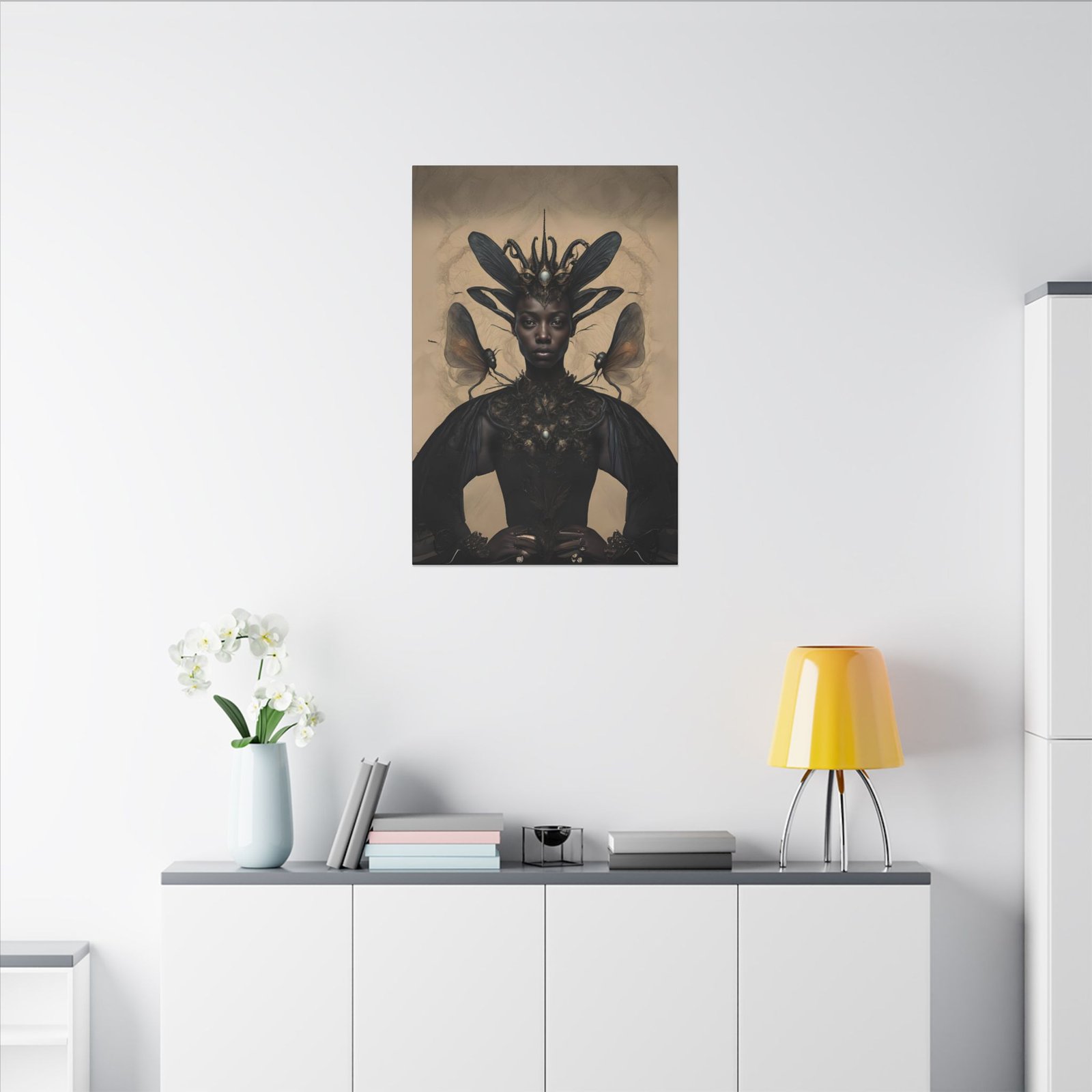 Surreal Black Celestial Queen Portrait Canvas 24x36" - Image 4