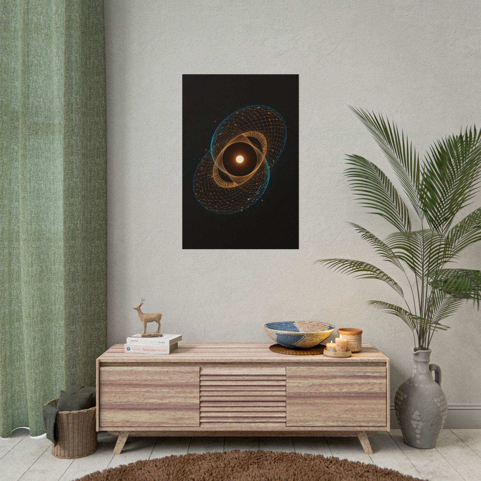 Geometric Abstract Blue Spirograph Rolled Poster - Image 4