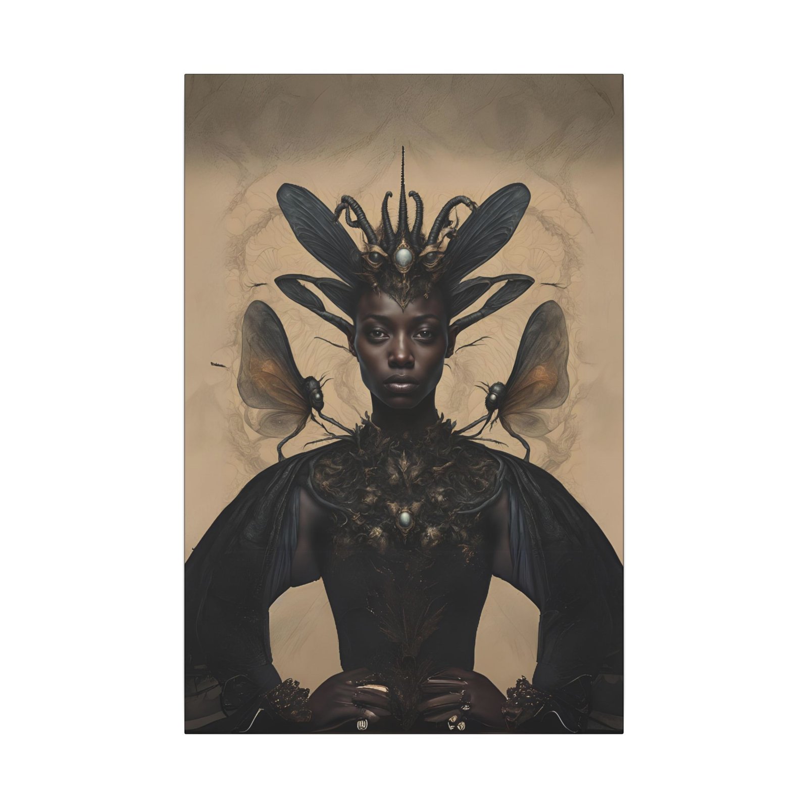Surreal Black Celestial Queen Portrait Canvas 24x36"