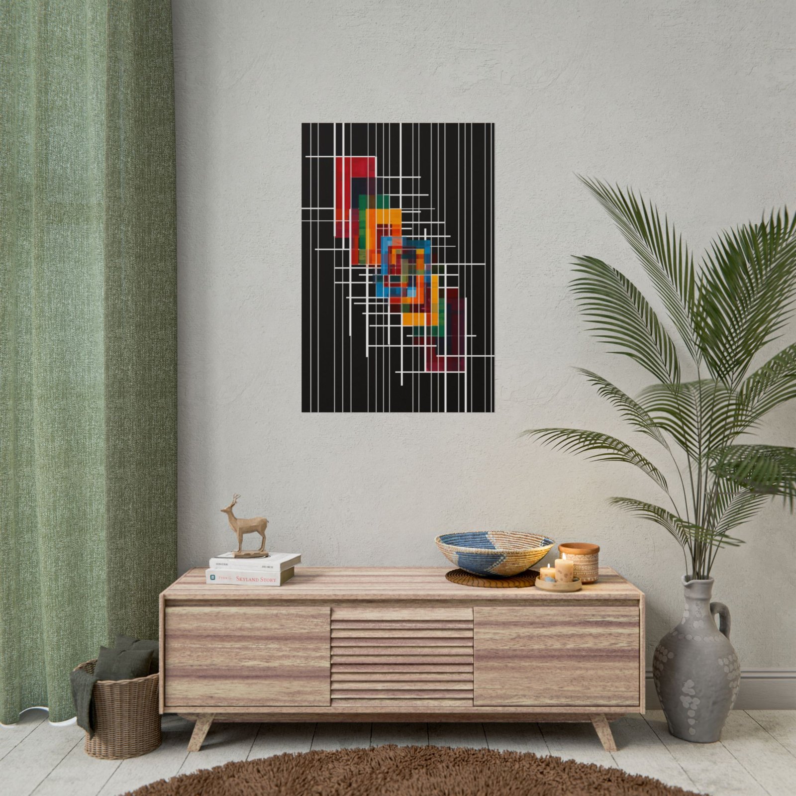 Geometric Abstract Color Block on Black Rolled Poster - Image 4