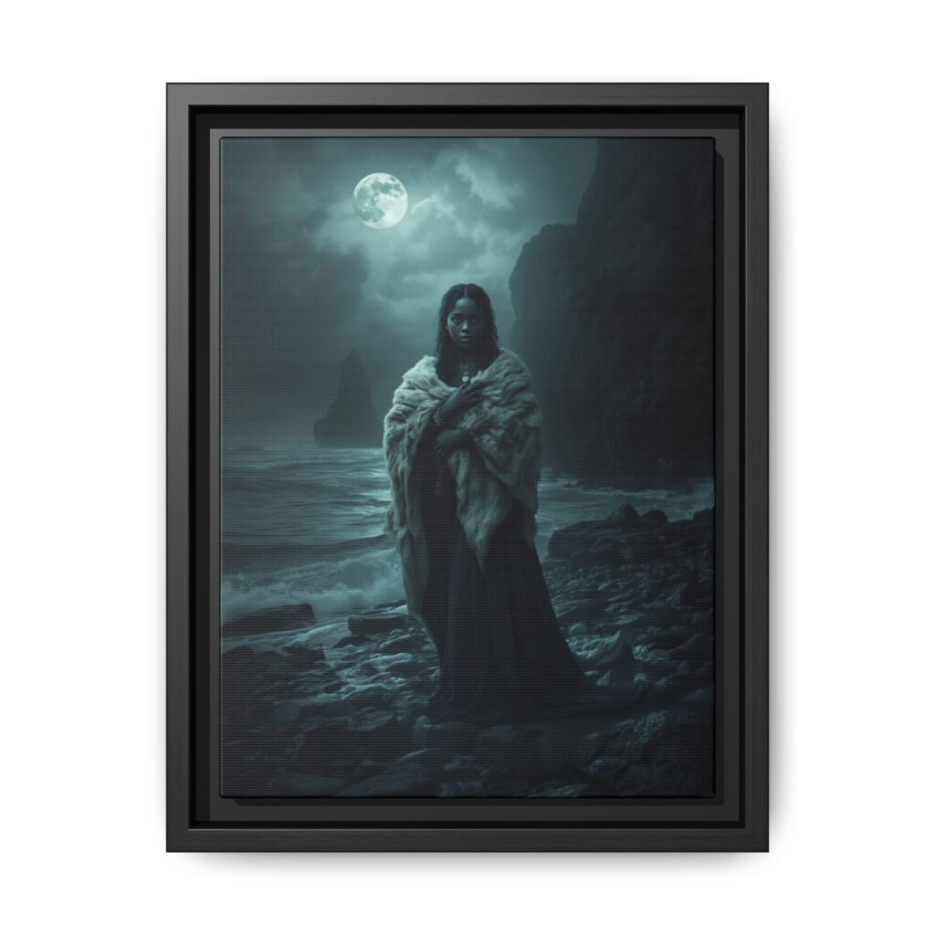 Afrofuturisim Moonlit Seascape Canvas, FRAMED 9x12"