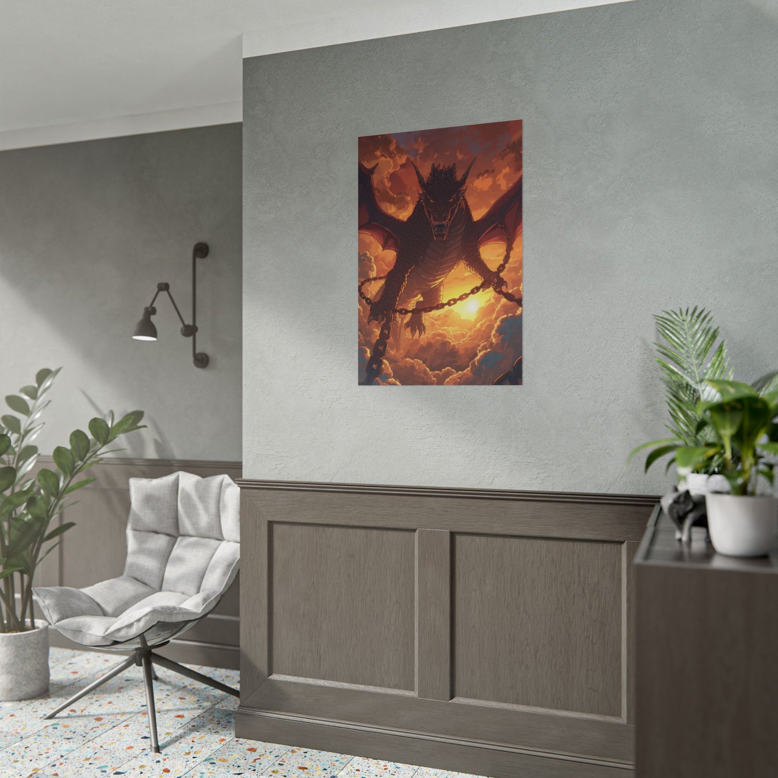 Fantasy Fiery Chained Dragon Rolled Poster - Image 3