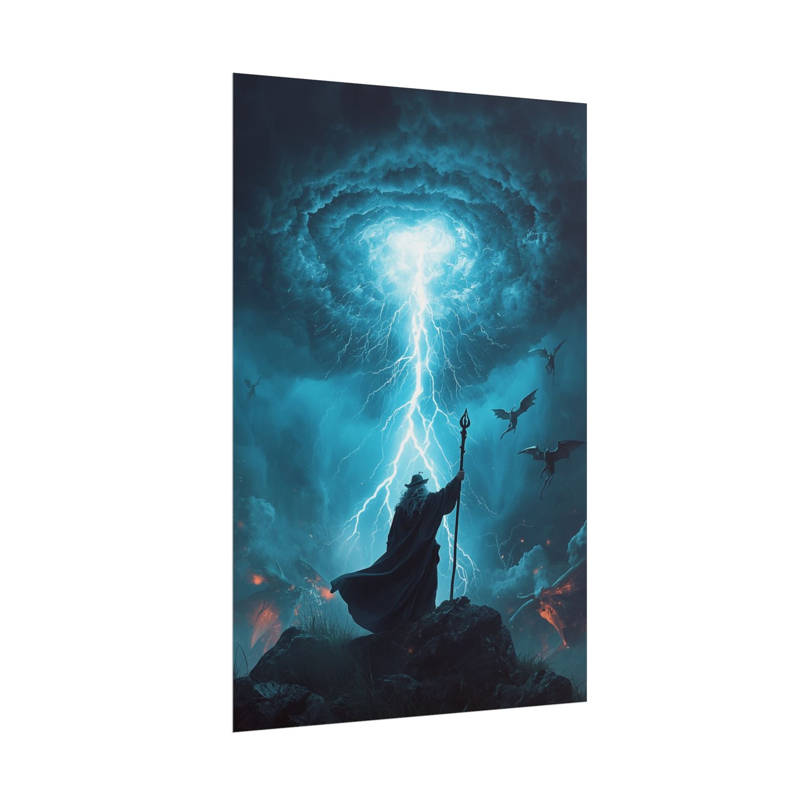 Fantasy Lightning Storm Wizard Rolled Poster - Image 2