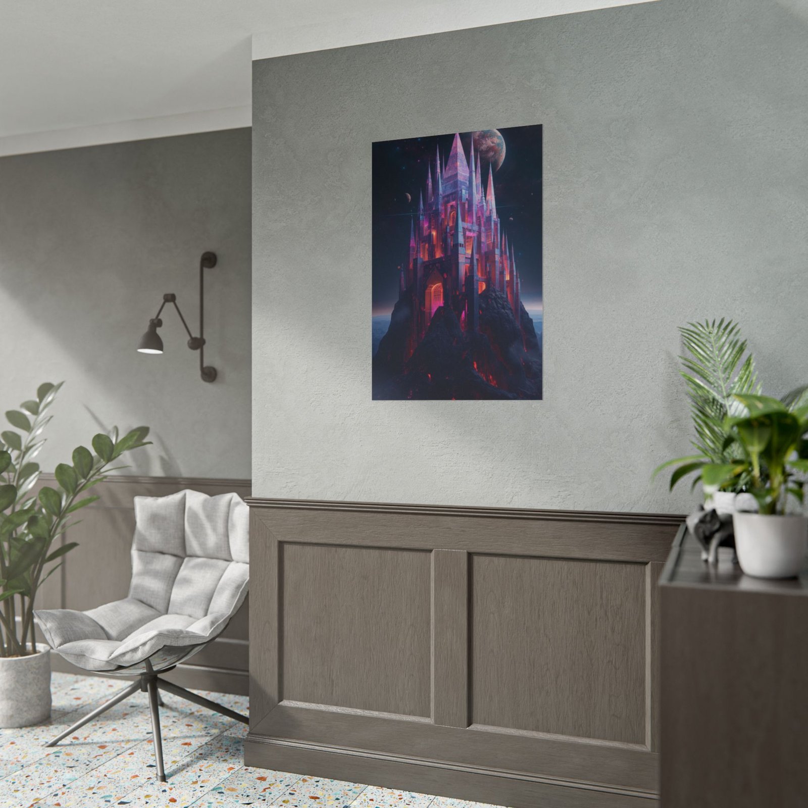Fantasy Neon Crystal Castle Rolled Poster - Image 3