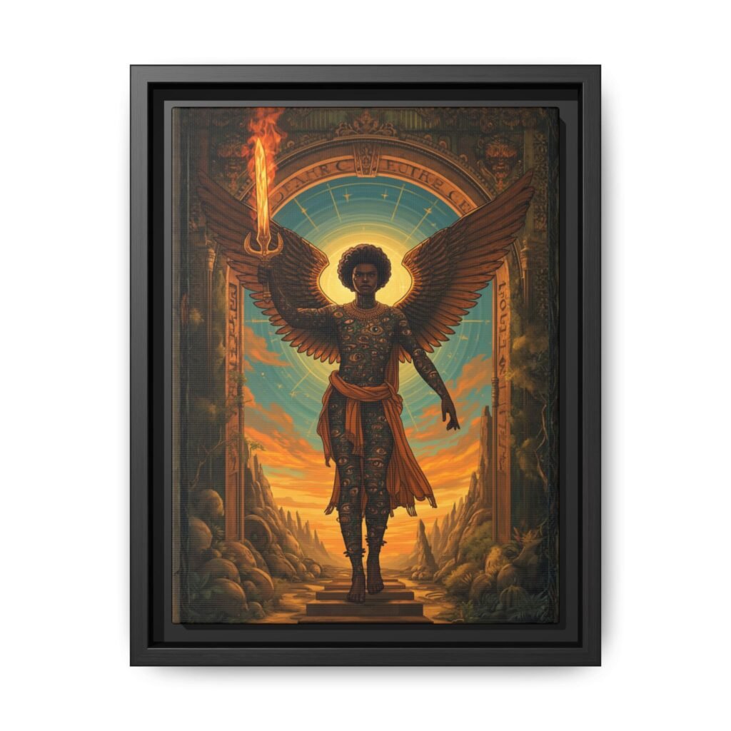 Afrofuturisim Angelic Warrior at Dawn Canvas FRAMED 9x12"