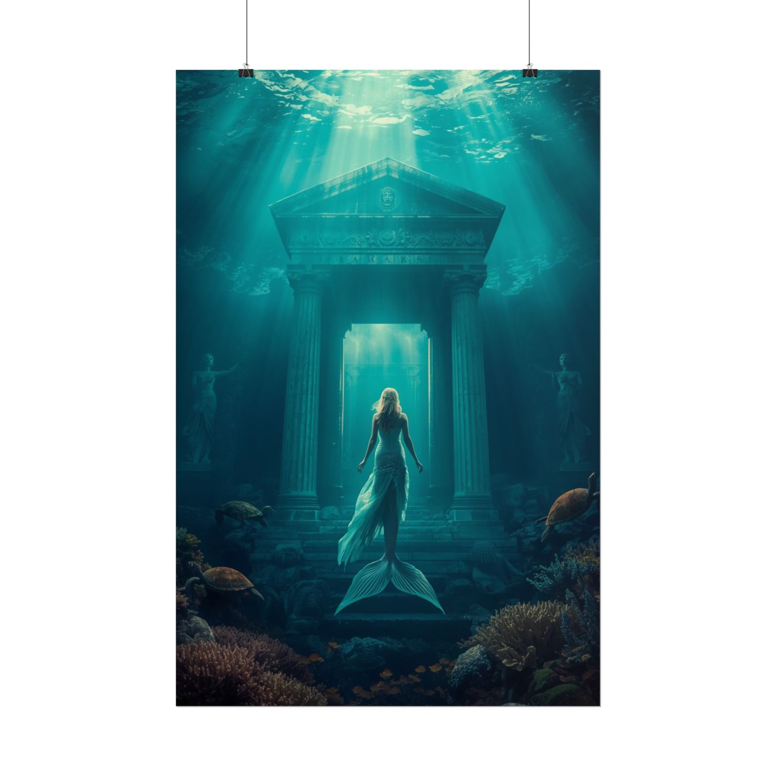 Mermaid Underwater Temple Rolled Poster