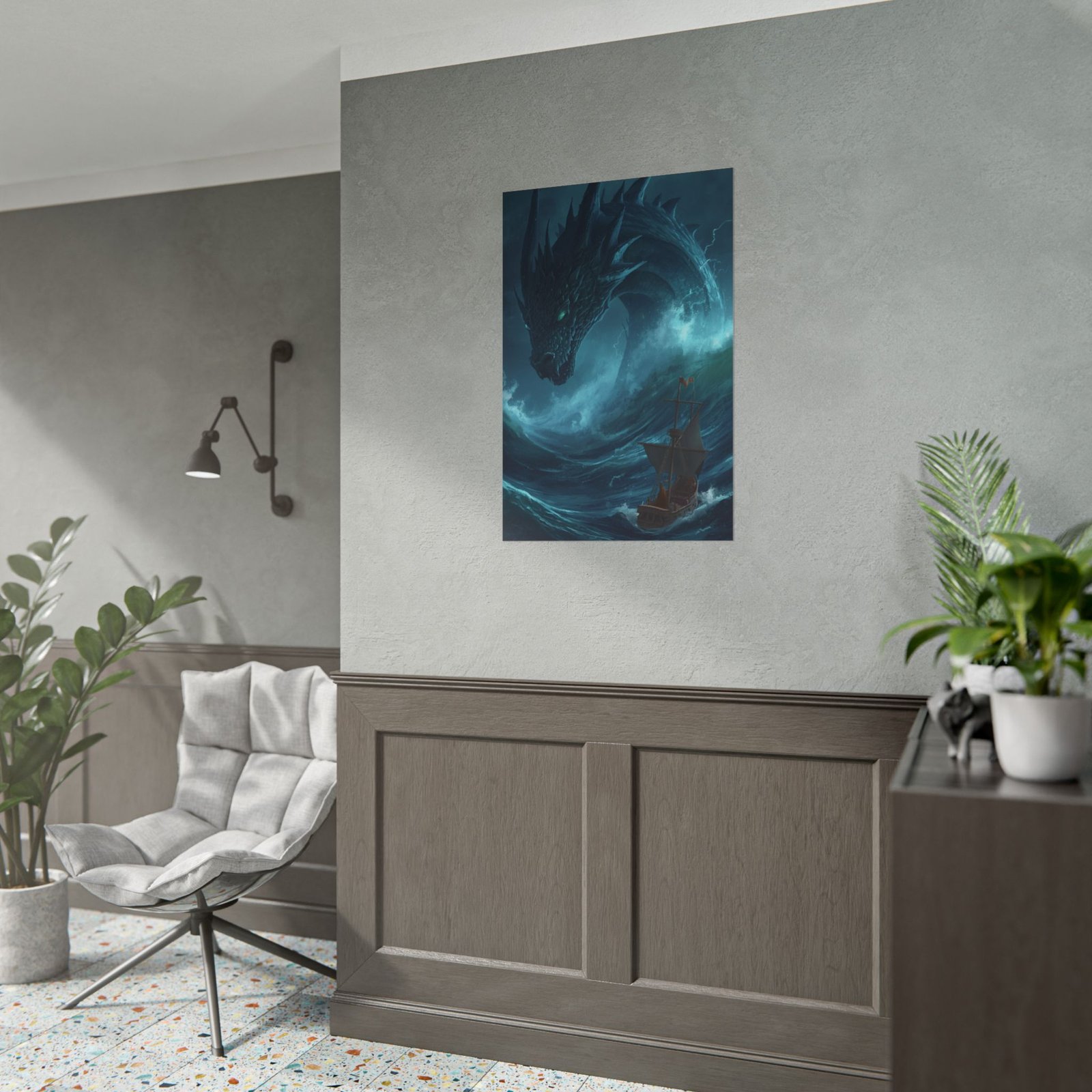 Fantasy Stormy Sea Dragon Rolled Poster - Image 3