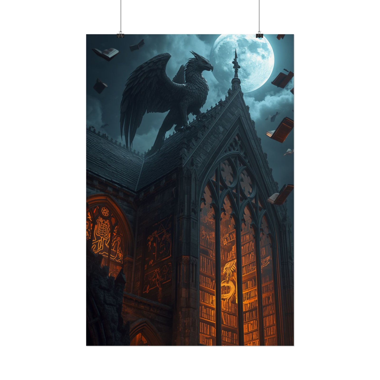 Fantasy Gothic Library Griffin Rolled Poster