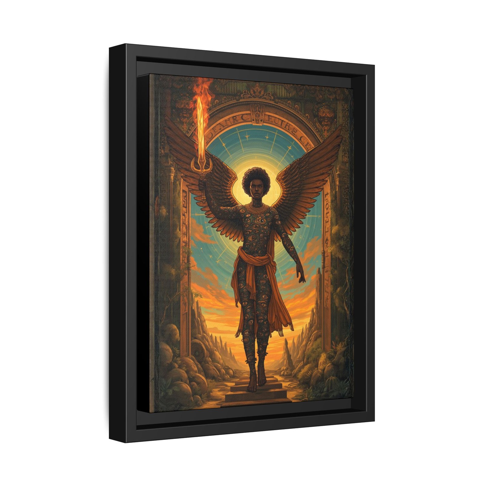 Afrofuturisim Angelic Warrior at Dawn Canvas FRAMED 9x12" - Image 2
