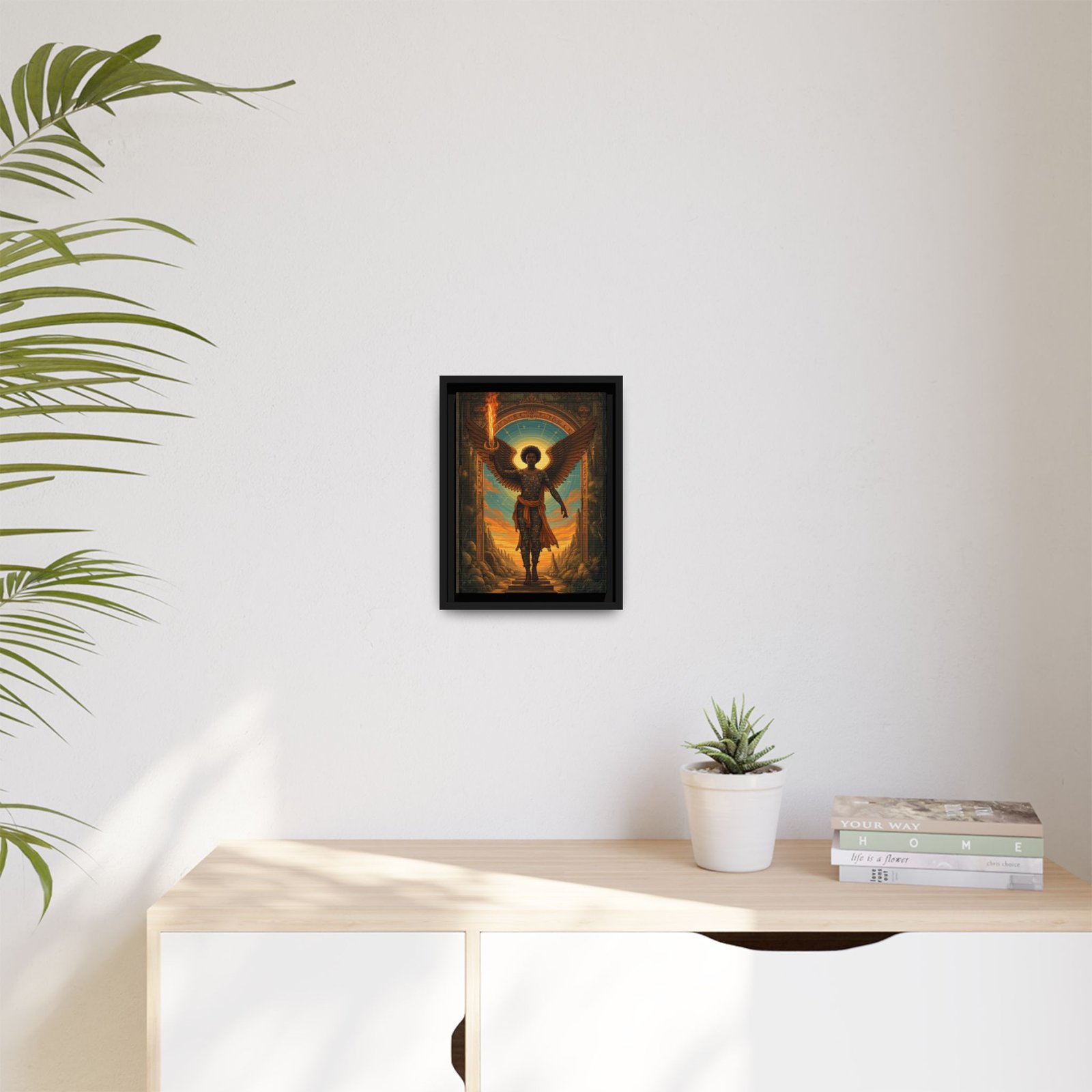 Afrofuturisim Angelic Warrior at Dawn Canvas FRAMED 9x12" - Image 3