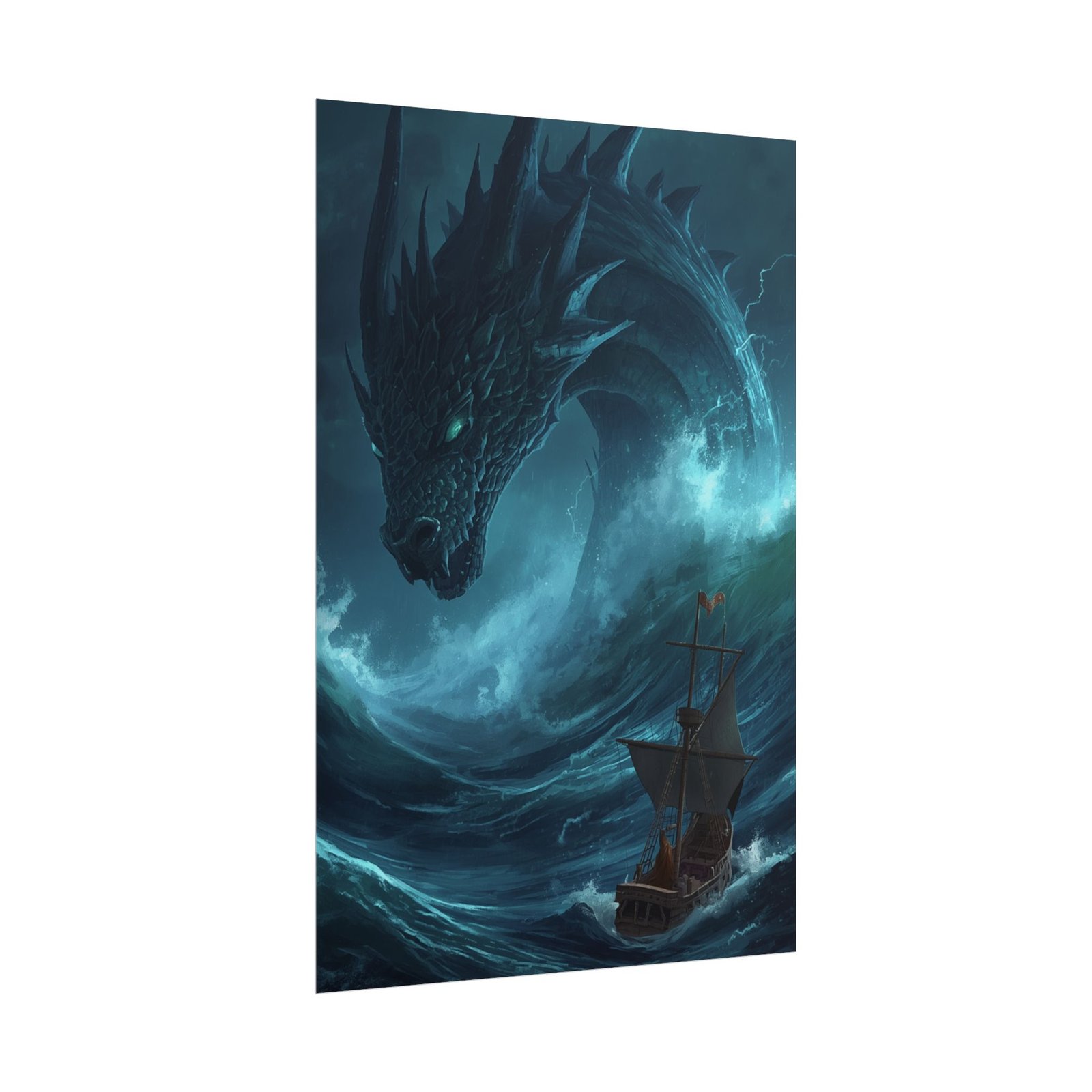 Fantasy Stormy Sea Dragon Rolled Poster - Image 2