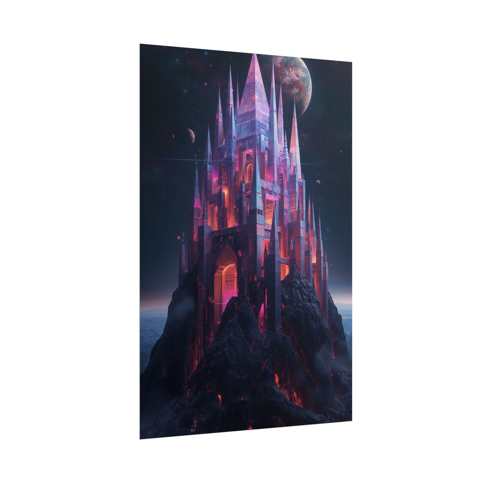 Fantasy Neon Crystal Castle Rolled Poster - Image 2