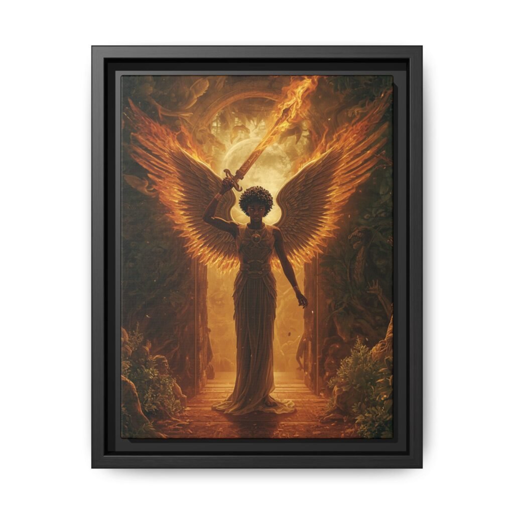 Afrofuturisim Golden Winged Angel Canvas FRAMED 9x12"