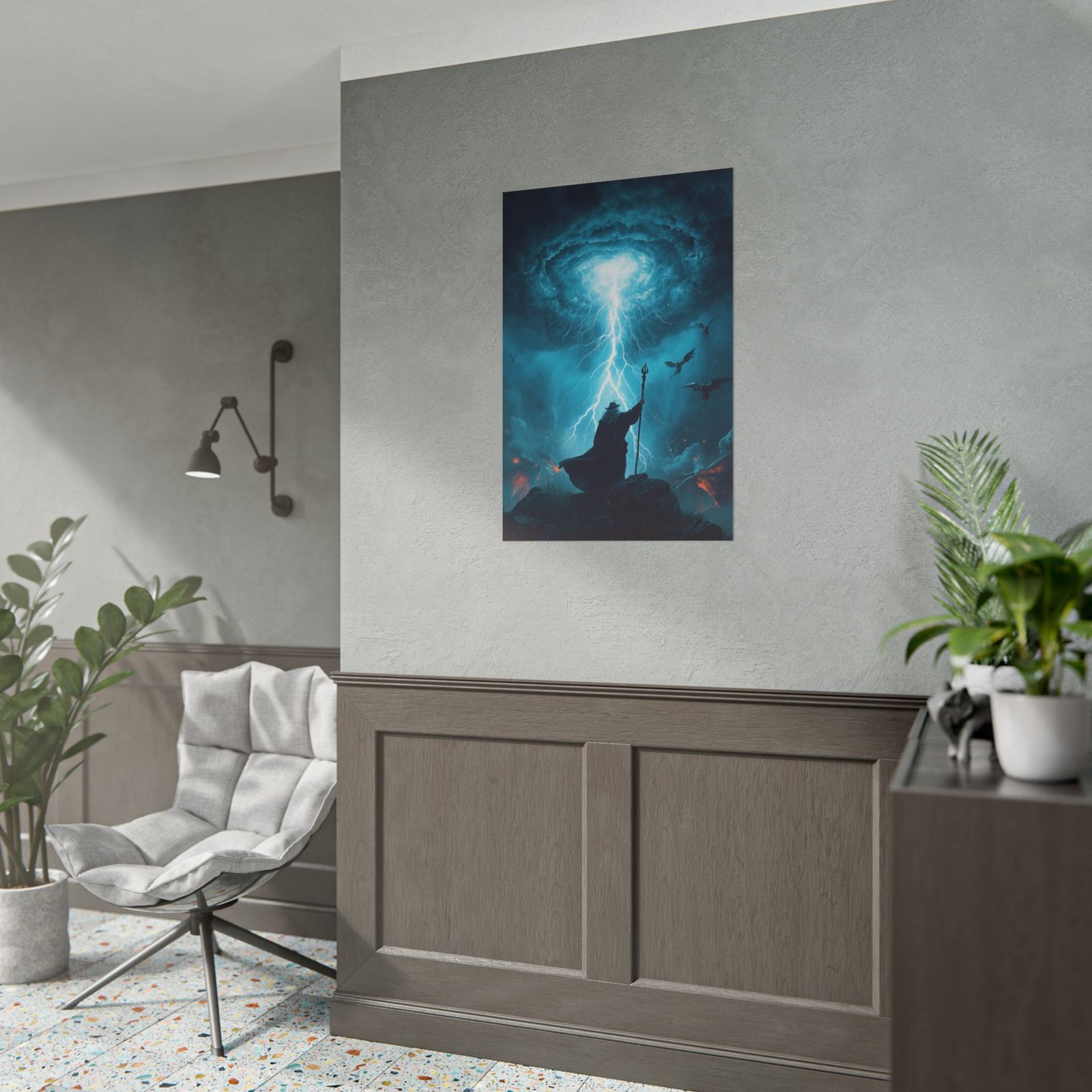 Fantasy Lightning Storm Wizard Rolled Poster - Image 3