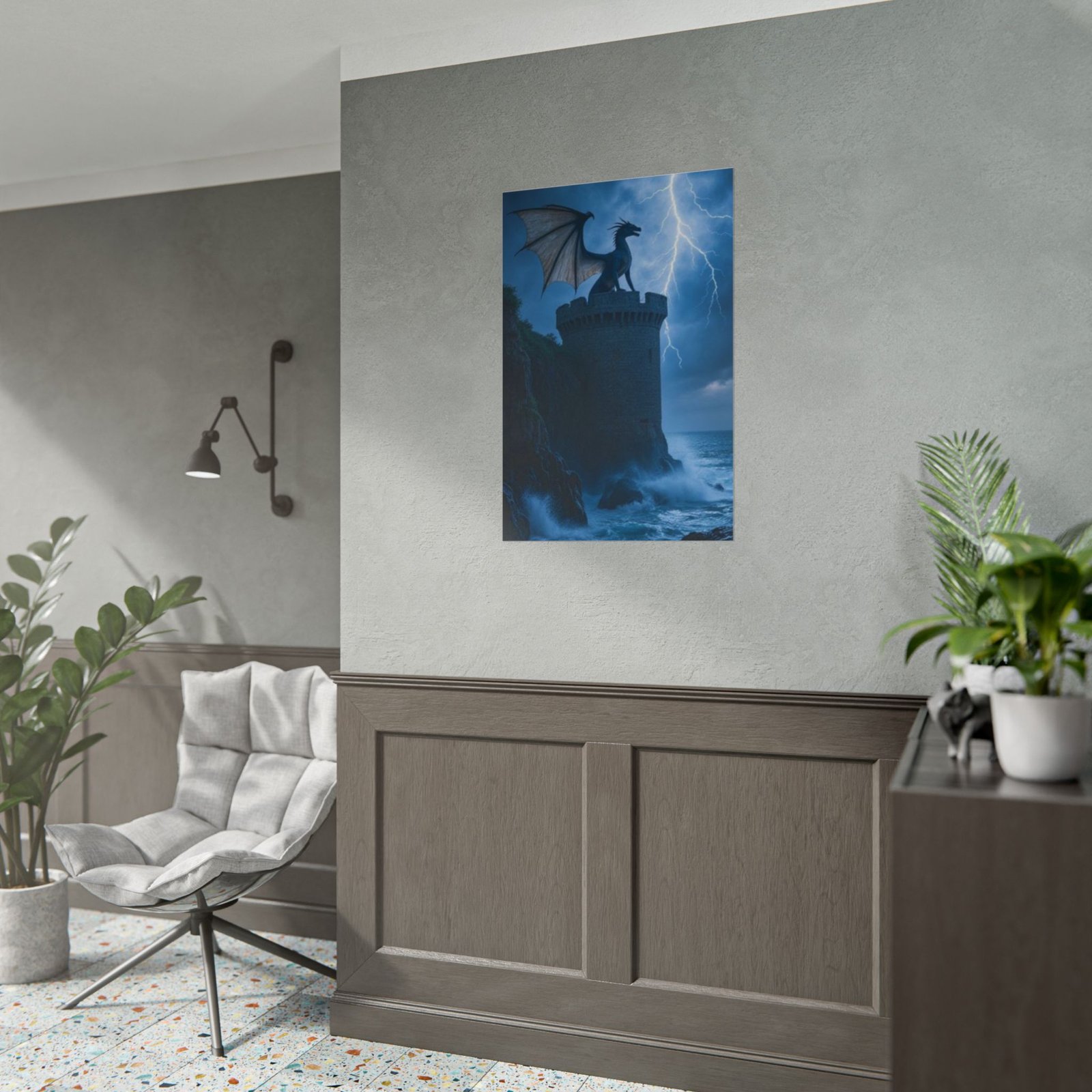 Dragon on Storm Tower Rolled Poster - Image 3