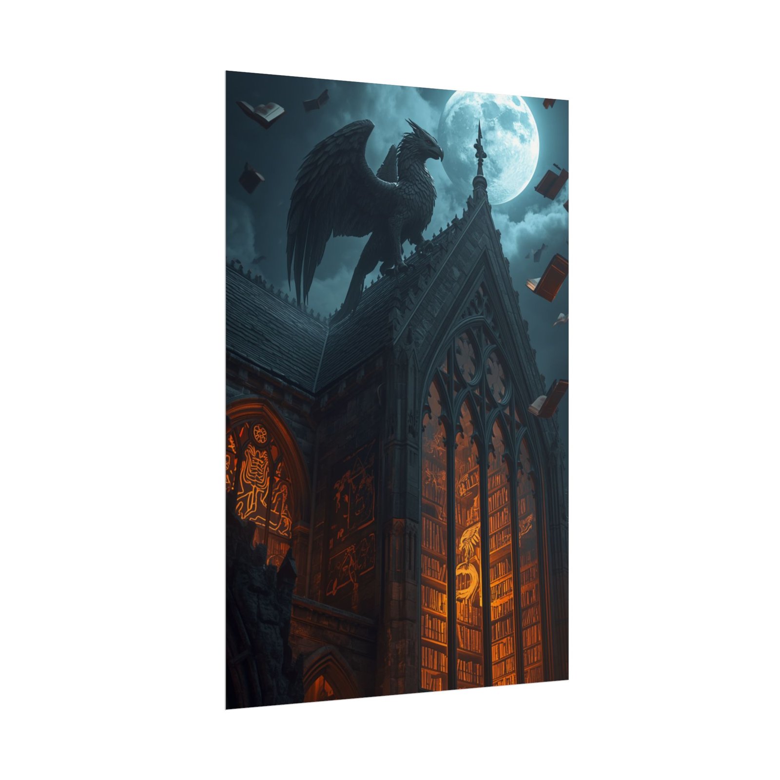 Fantasy Gothic Library Griffin Rolled Poster - Image 2