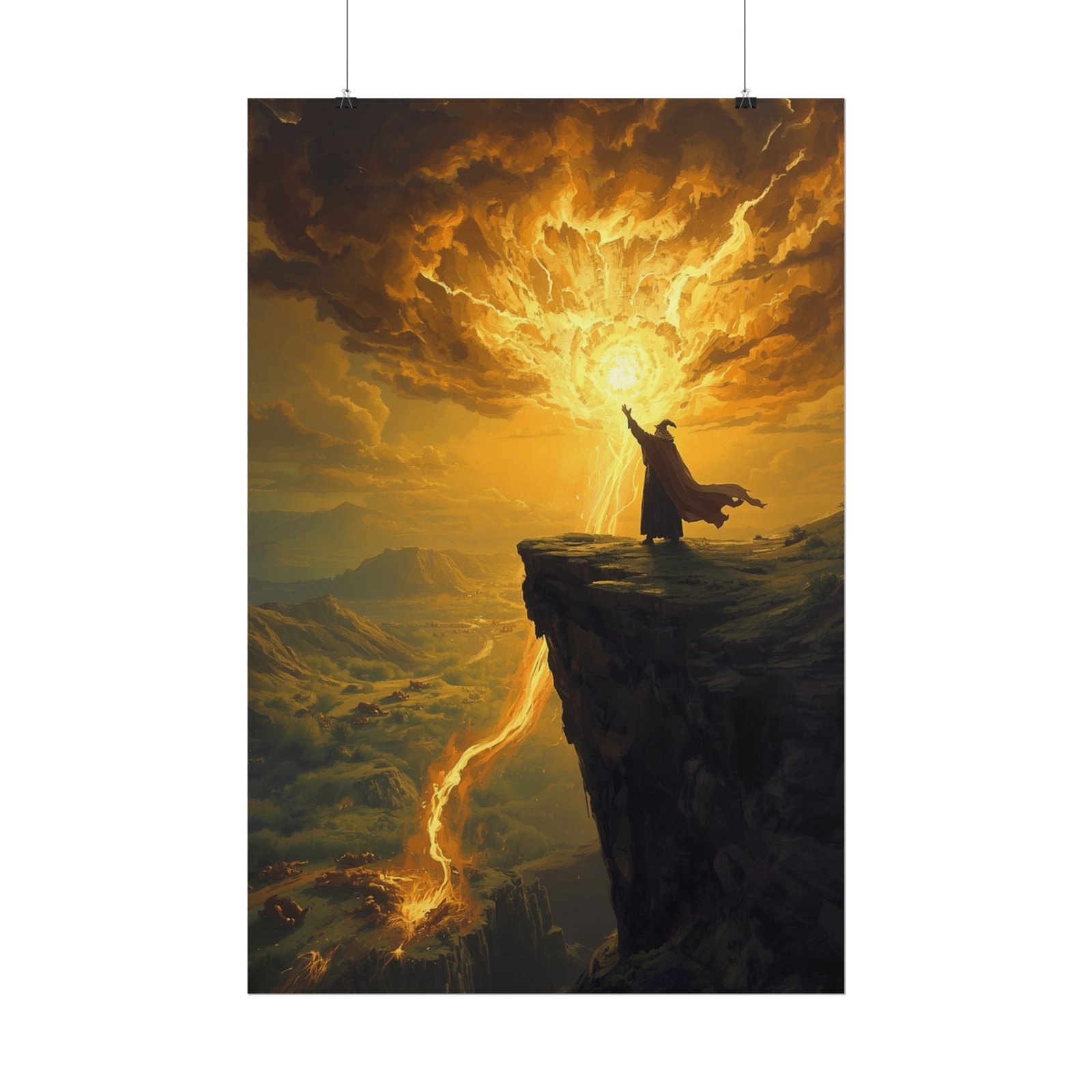 Fantasy Epic Golden Wizard Rolled Poster