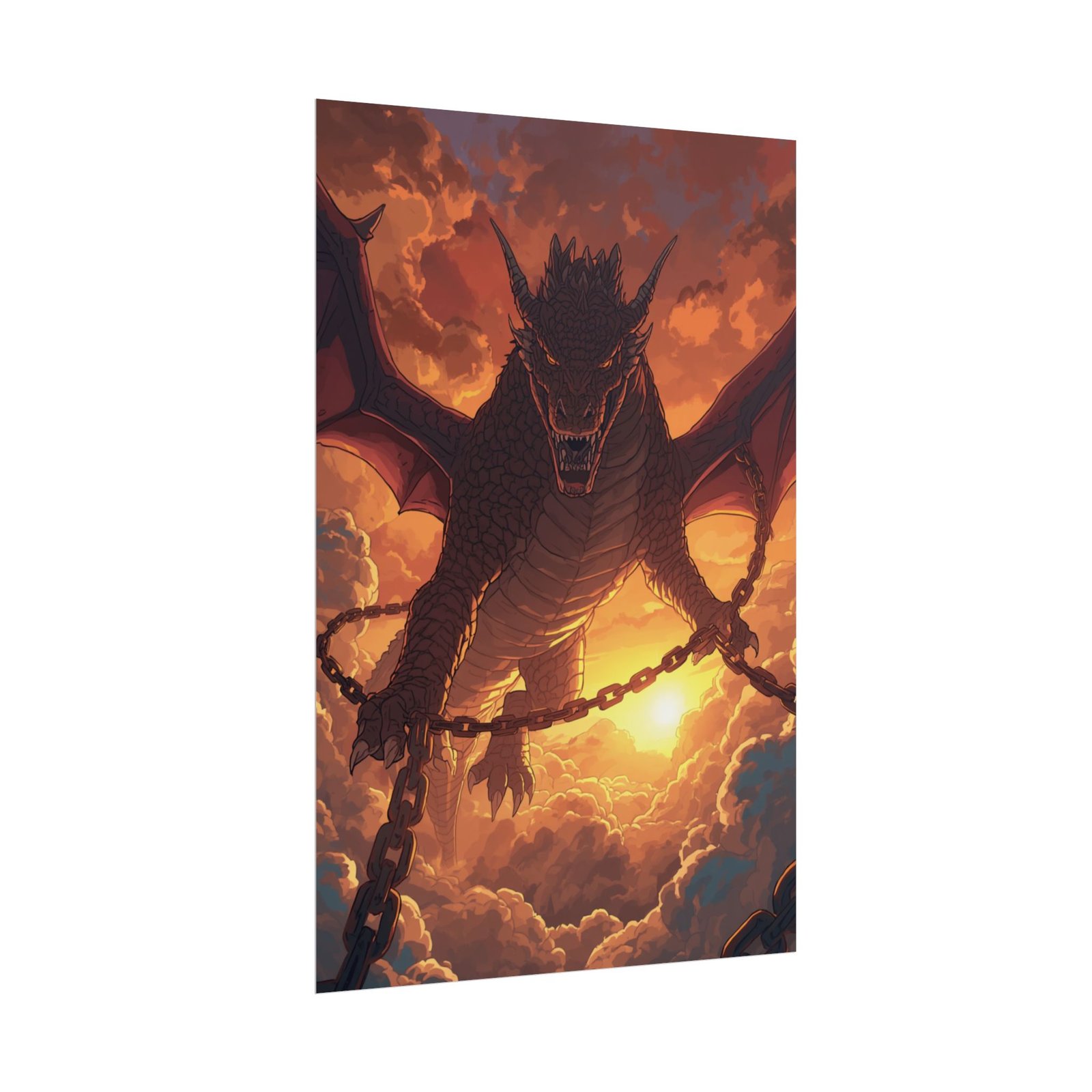 Fantasy Fiery Chained Dragon Rolled Poster - Image 2