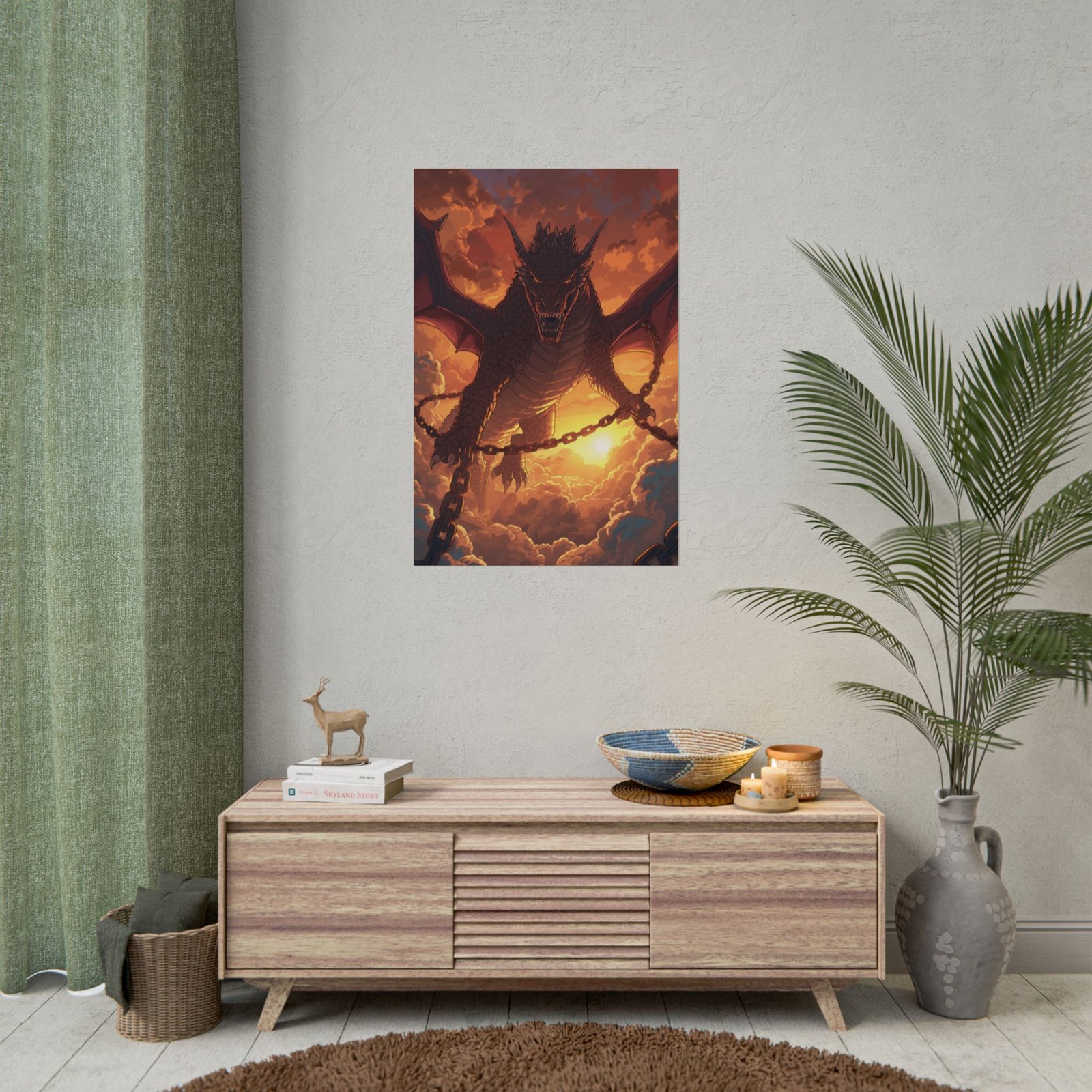 Fantasy Fiery Chained Dragon Rolled Poster - Image 4