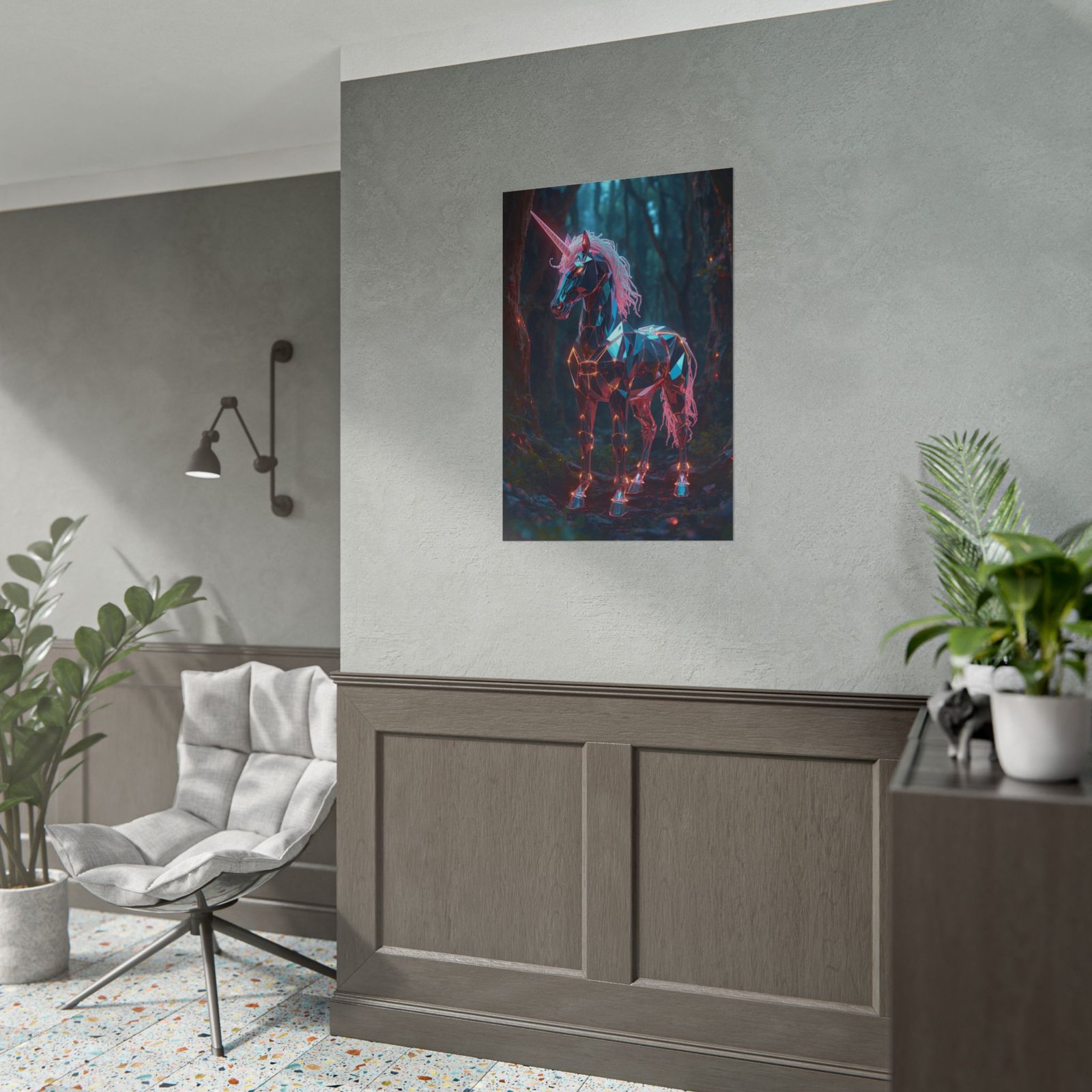 Fantasy Neon Geometric Unicorn Rolled Poster - Image 3