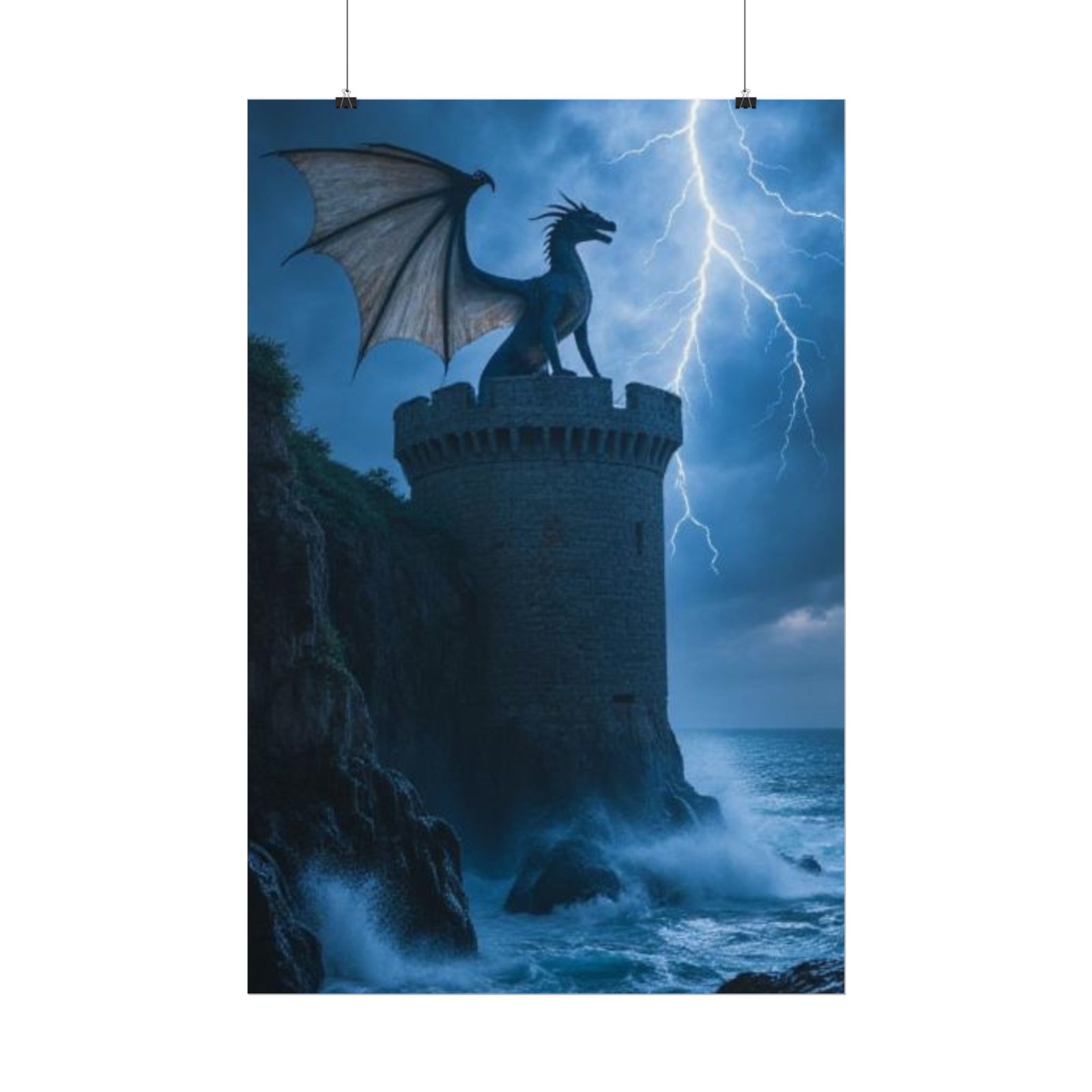 Dragon on Storm Tower Rolled Poster