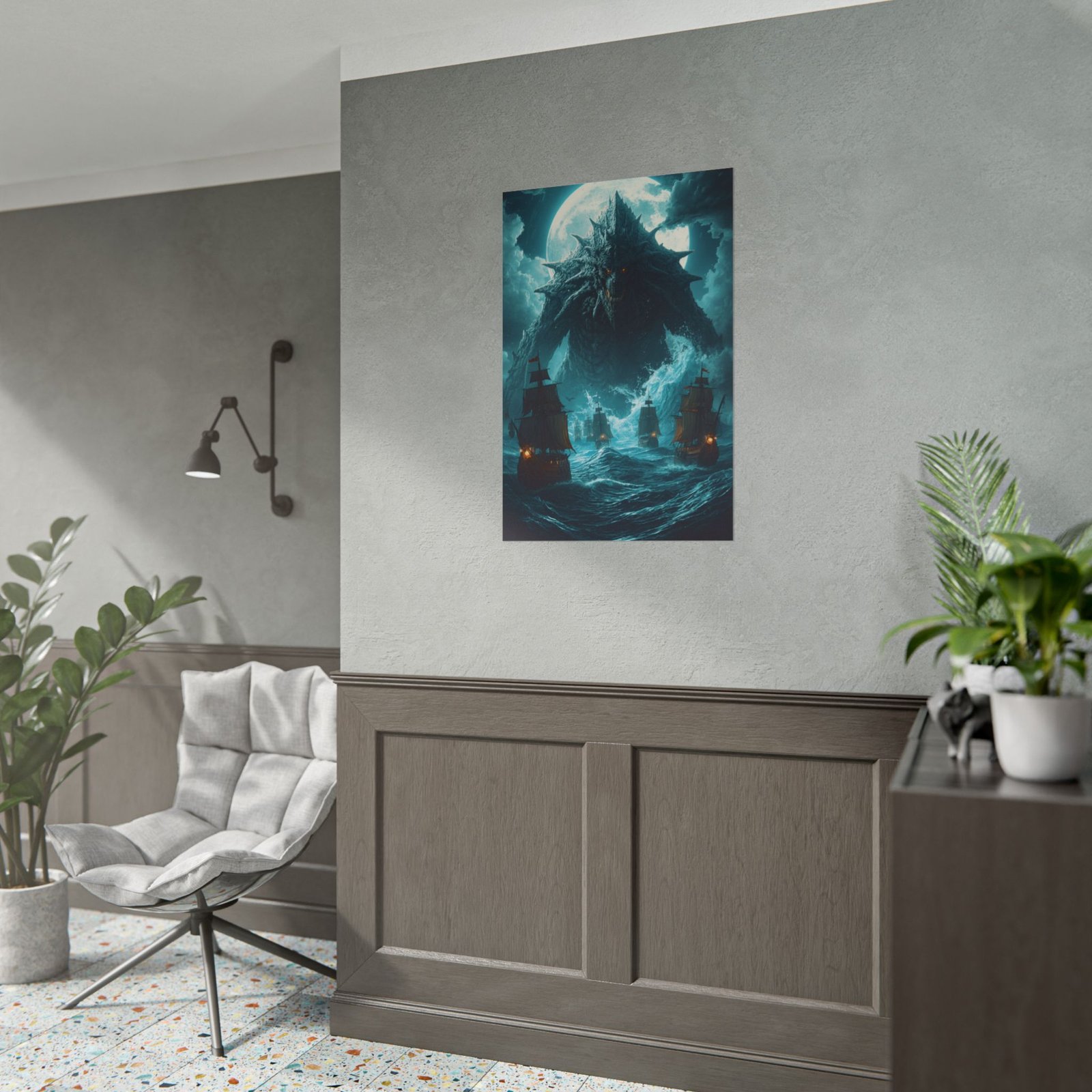 Ship Battle Sea Monster Rolled Poster - Image 3