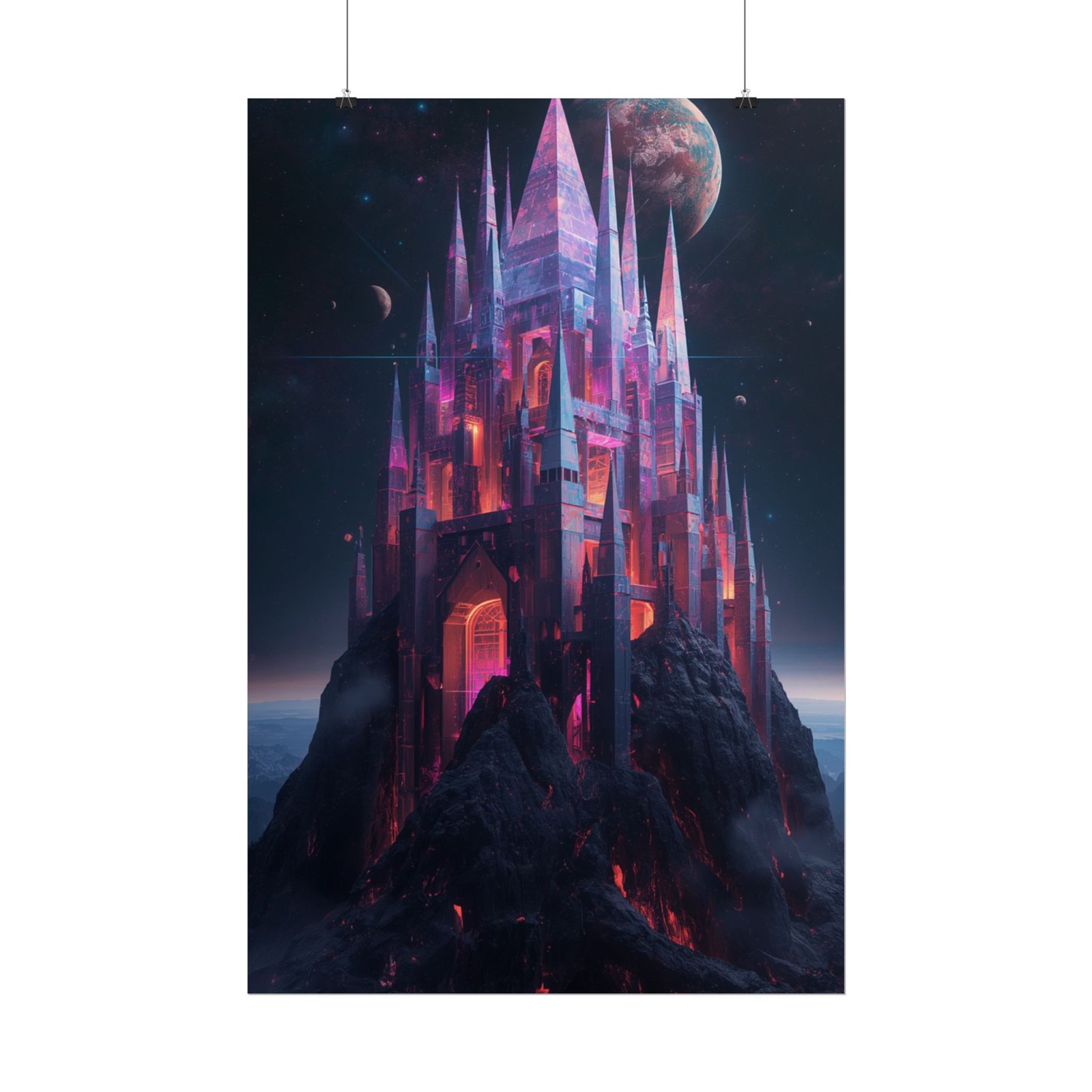 Fantasy Neon Crystal Castle Rolled Poster