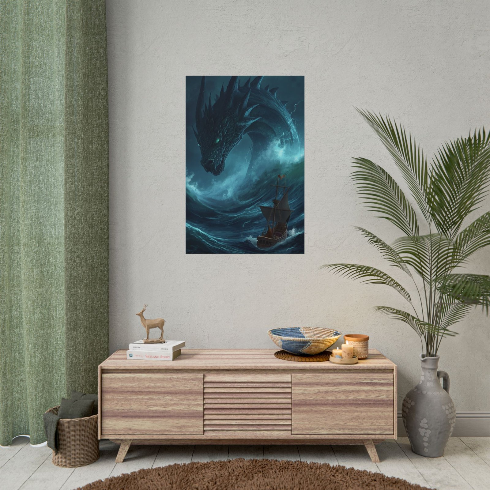 Fantasy Stormy Sea Dragon Rolled Poster - Image 4