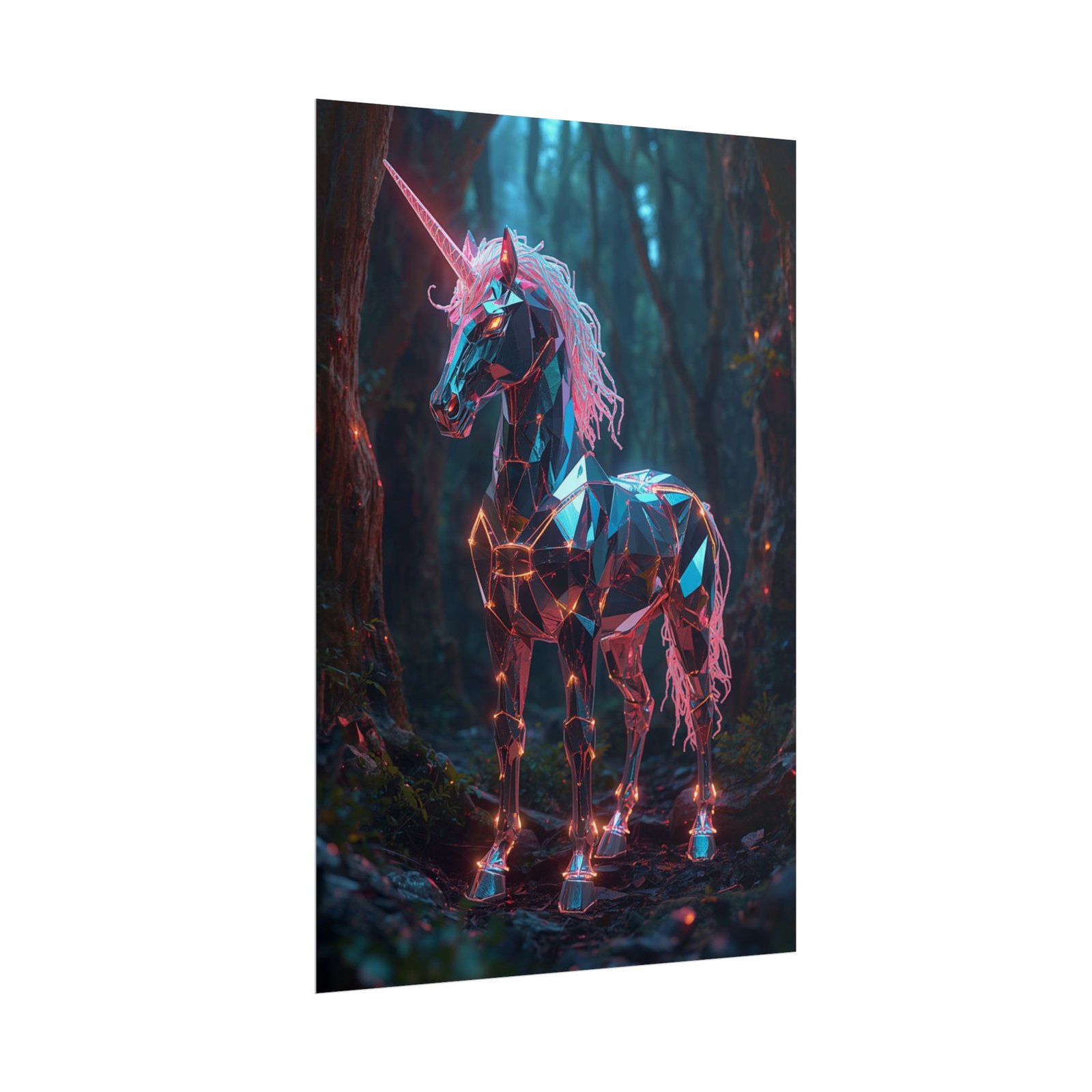 Fantasy Neon Geometric Unicorn Rolled Poster - Image 2