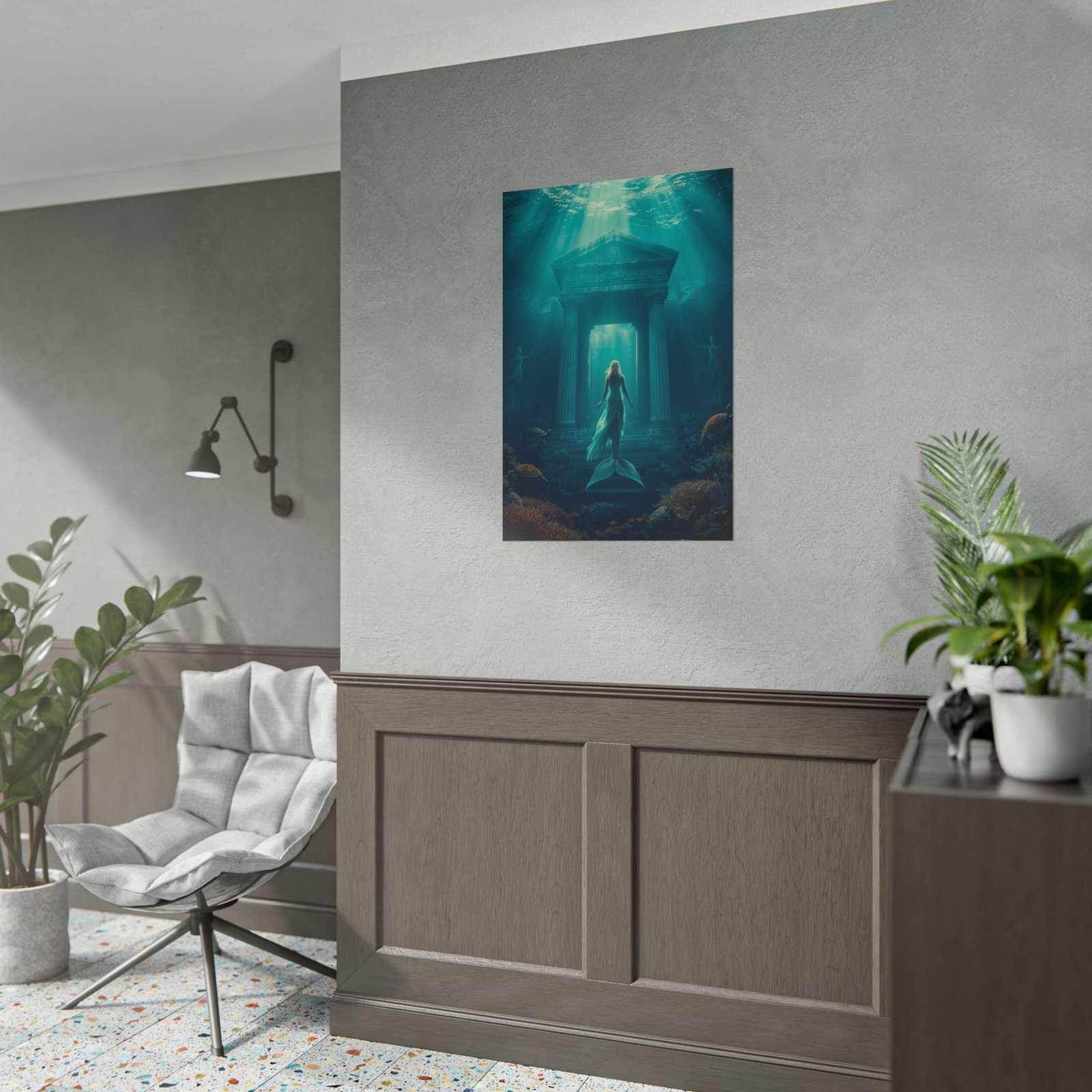 Mermaid Underwater Temple Rolled Poster - Image 3