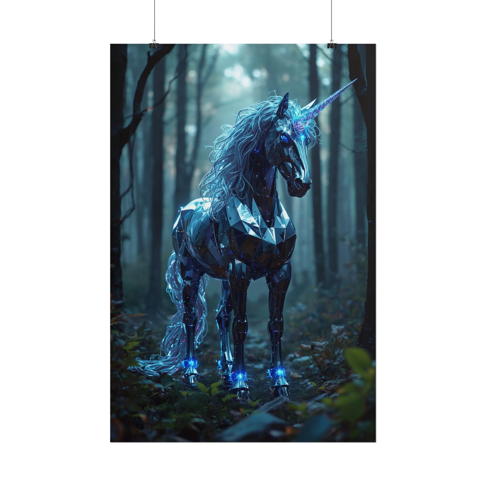 Fantasy Neon Crystal Unicorn Rolled Poster