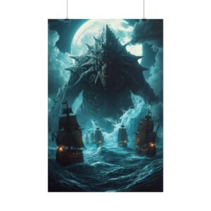 Ship Battle Sea Monster Rolled Poster