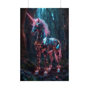 Fantasy Neon Geometric Unicorn Rolled Poster